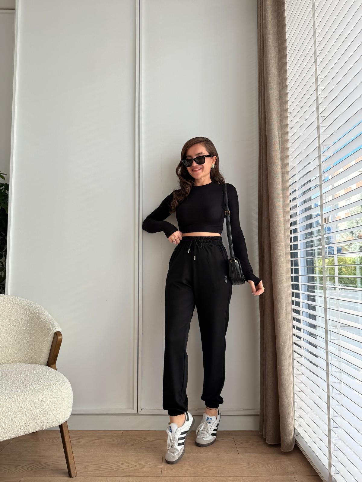 Siyah Orijinal Marka Özel Dokulu Jogger Eşofman 038