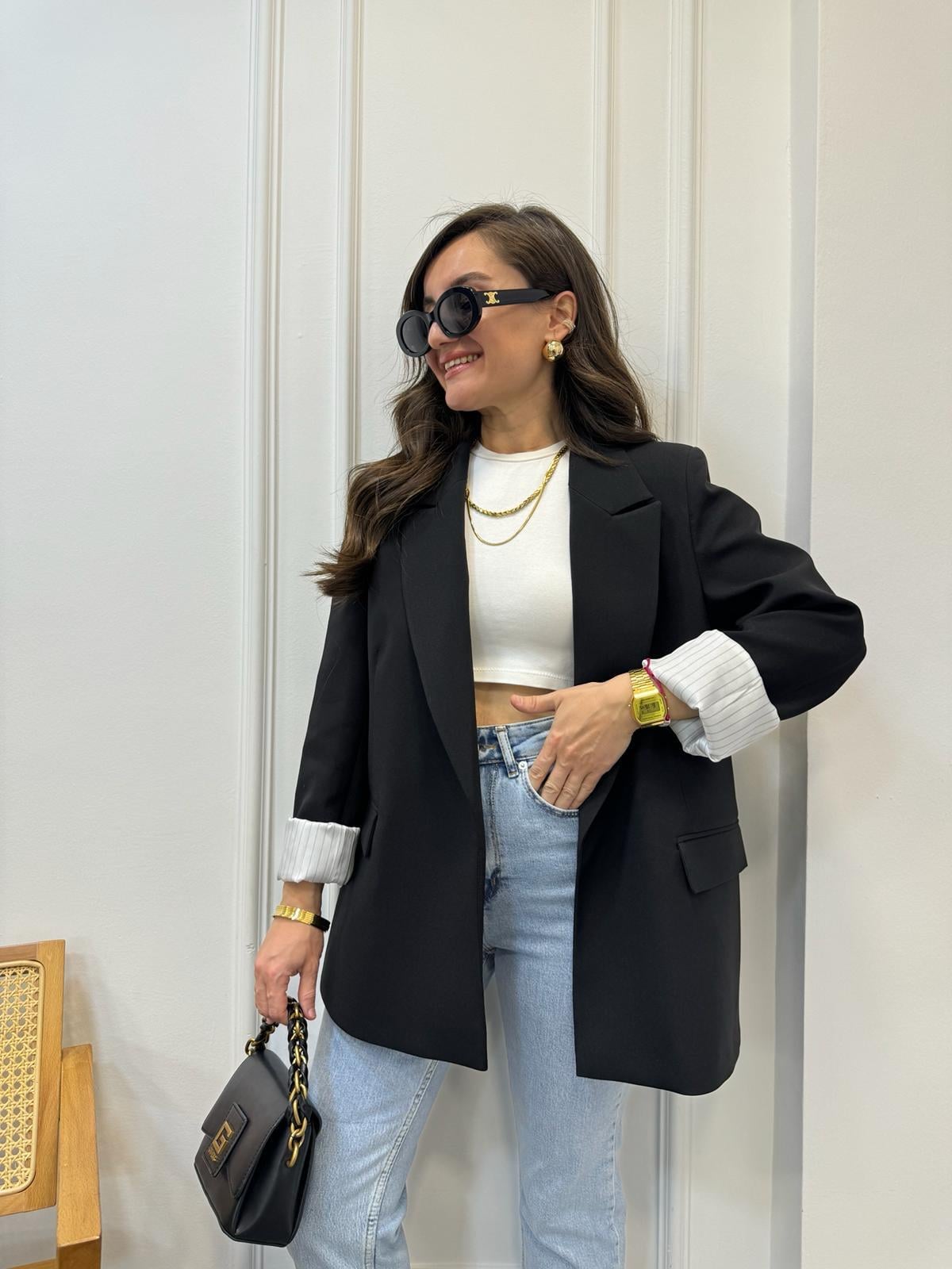 Siyah Premium Kalite Marin Astarlı Blazer Ceket 9134