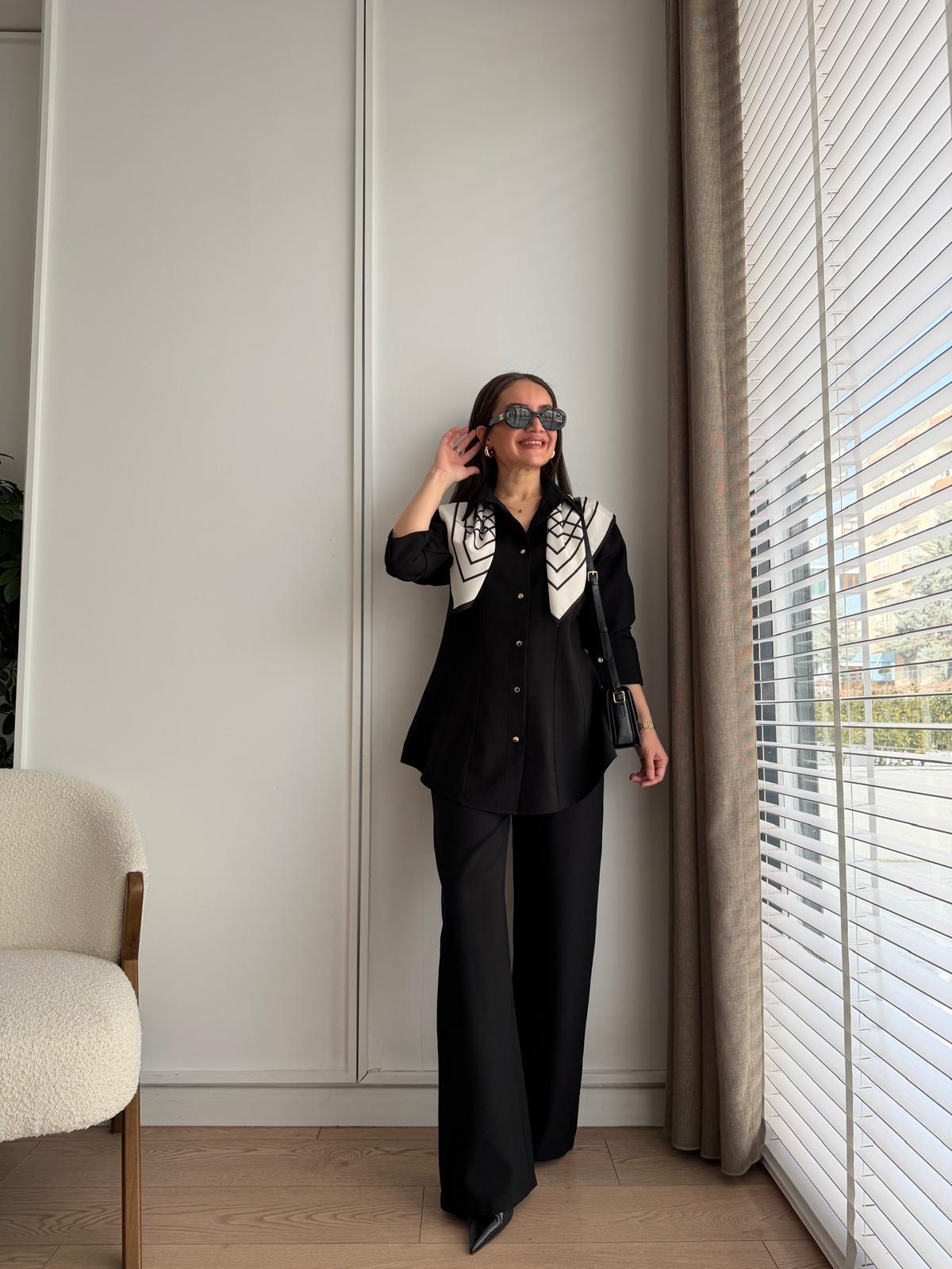 Siyah Slimfit Gömlek Pantolon Takım 8872
