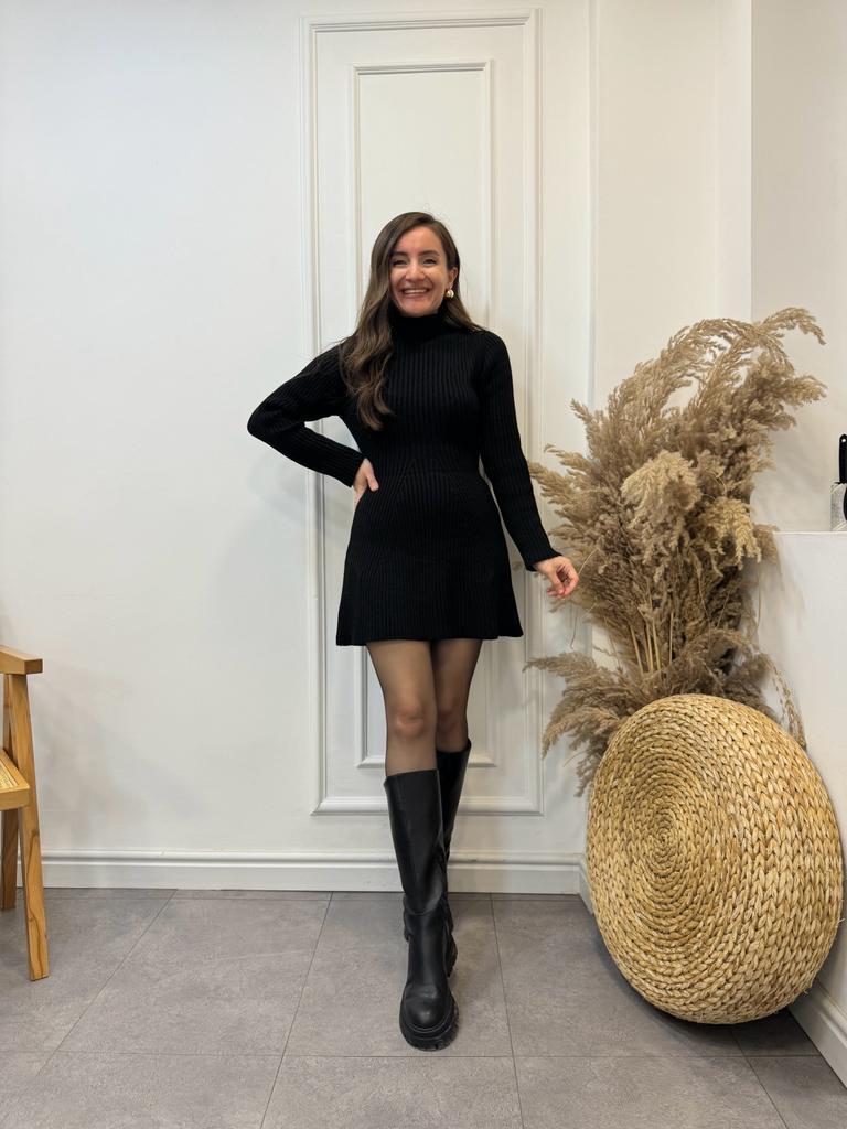 Siyah Triko Midi Boy Elbise 2225