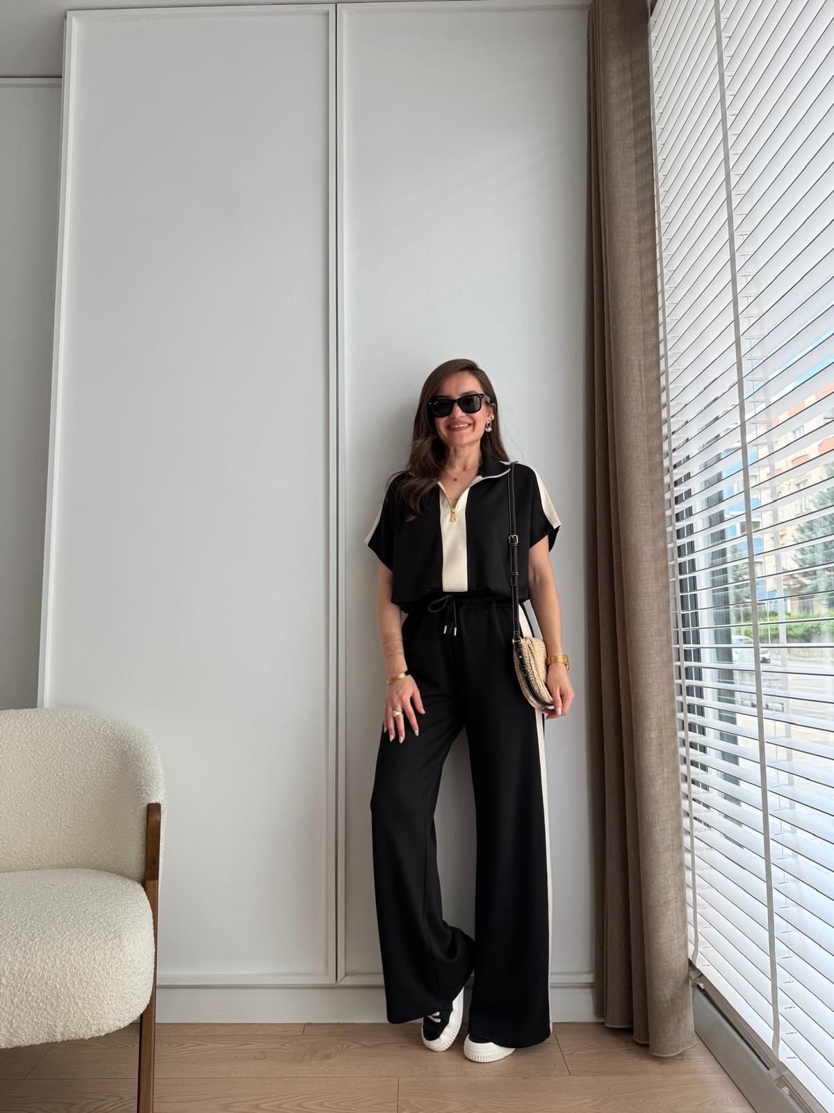 Siyah Yarım Fermuarlı Kısa Kollu Modal Takım 36290