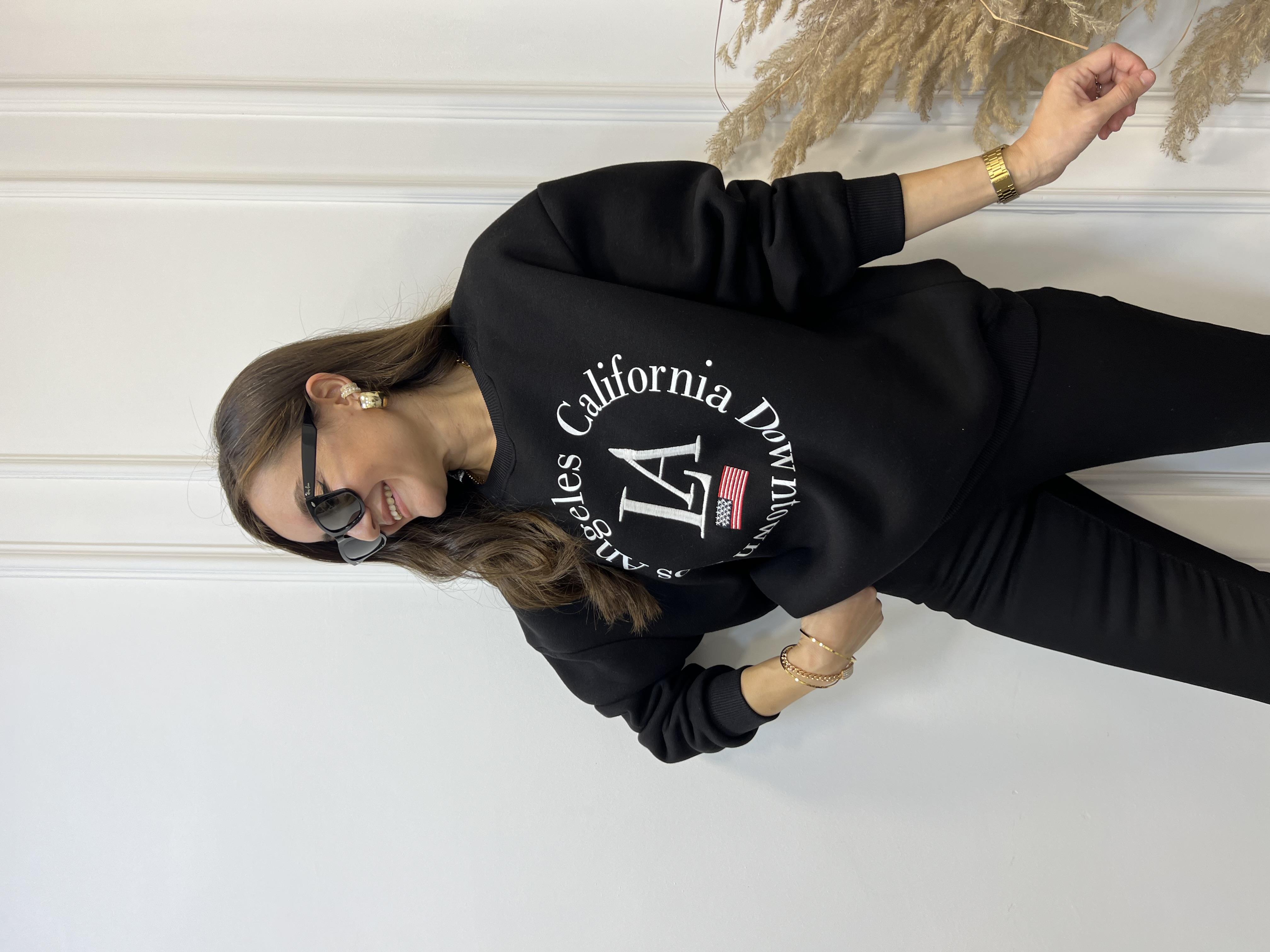 Siyah Yazı Baskılı Bisiklet Yaka Sweatshirt 5011
