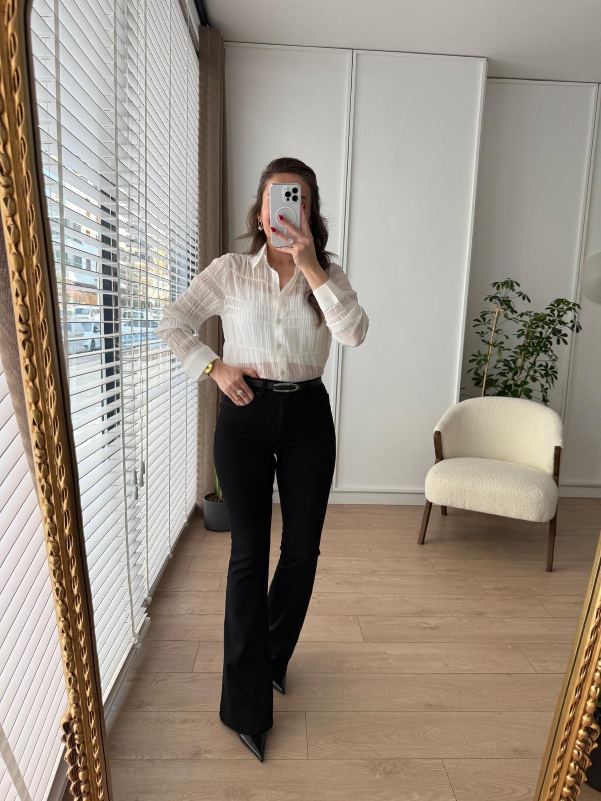 Siyah Yüksel Bel Full Likralı İspanyol Paça Jean 0867