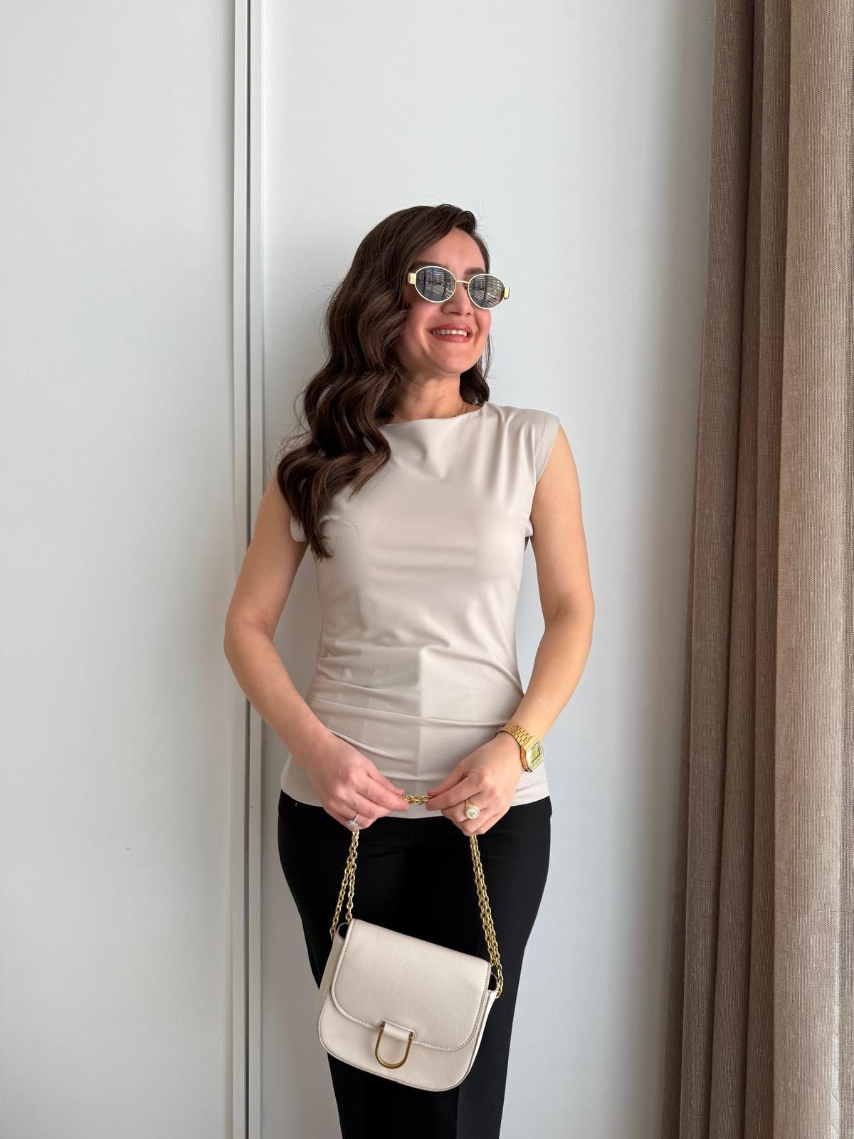 Taş Bel Drape Detaylı Kayık Yaka Bluz 28757