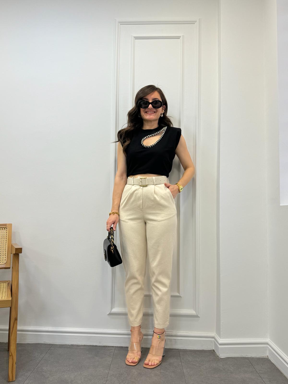 Taş Beli Lastikli Kemerli Havuç Pantolon 50798