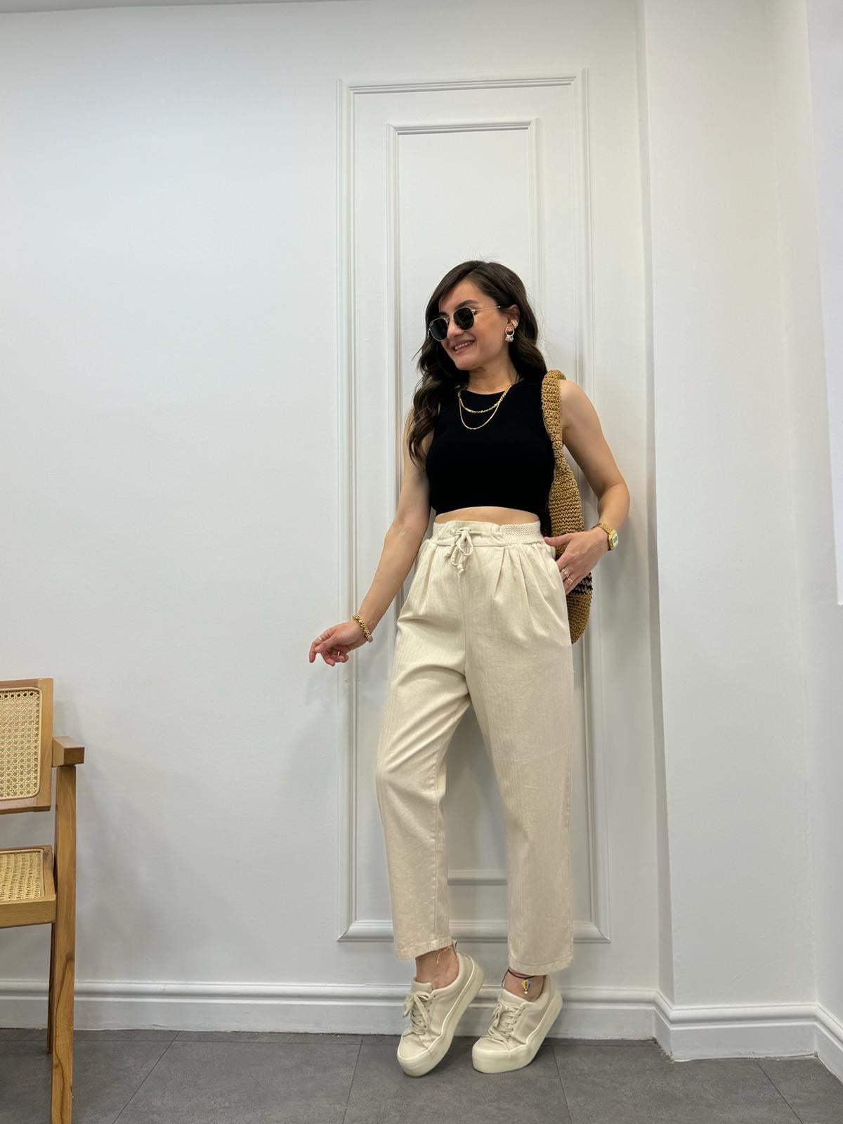 Taş Beli Tasarım Lastikli Havuç Pantolon 50552