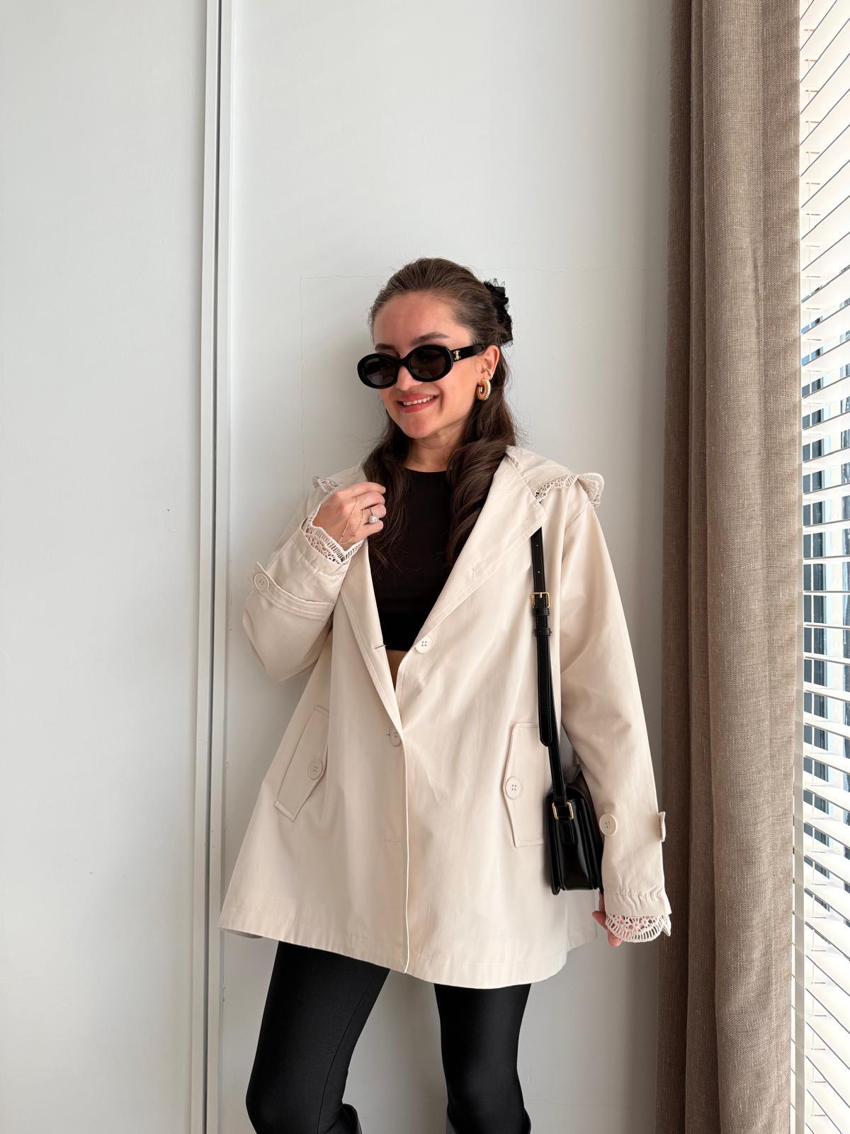Taş Dantel Detaylı Tasarım Trençkot 99719