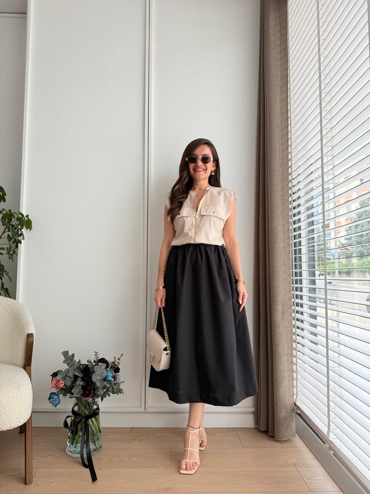 Taş Fermuar Detaylı Önü Cep Kapaklı Elbise 36305