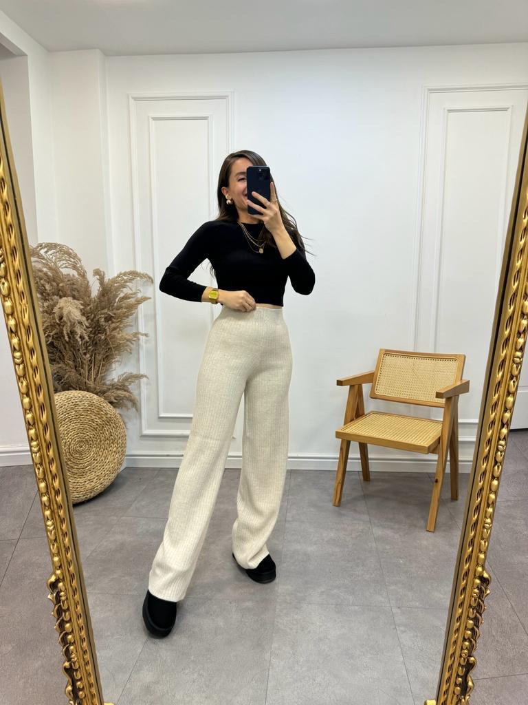 Taş Fitilli Triko Palazzo Pantolon 4138