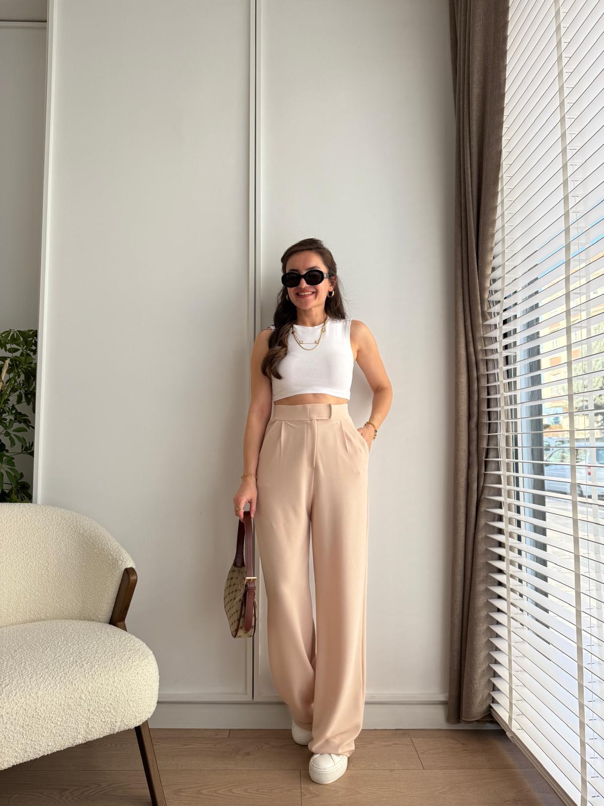 Taş Full Likralı Bel Detaylı Palazzo Pantolon 3826