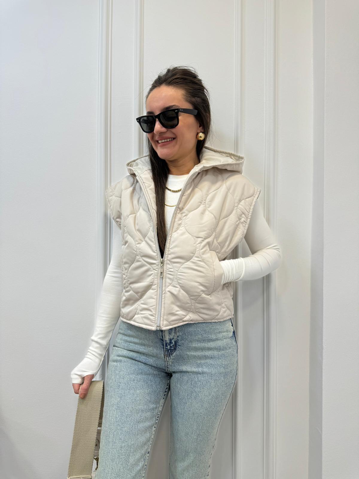 Taş Kapüşonlu Kapitone Fermuarlı Yelek 5144