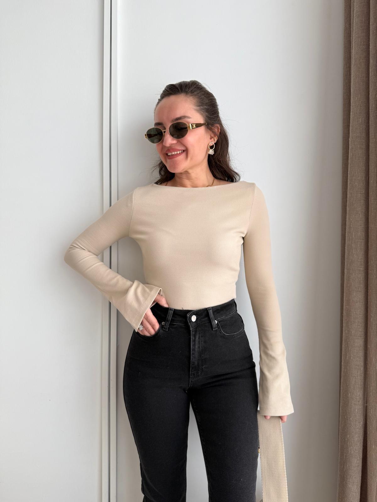 Taş Kayık Yaka İspanyol Kol Fitilli Bluz 16664