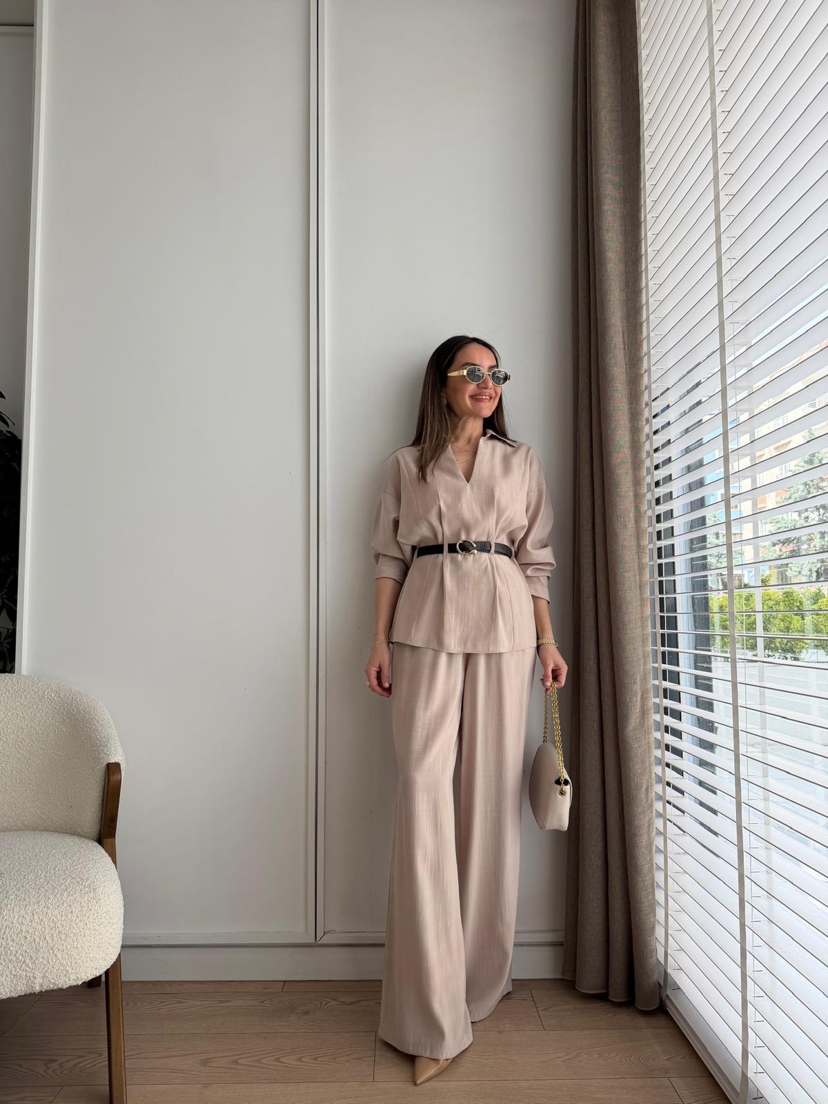 Taş Kemerli Bluz Pantolon Takım 58495
