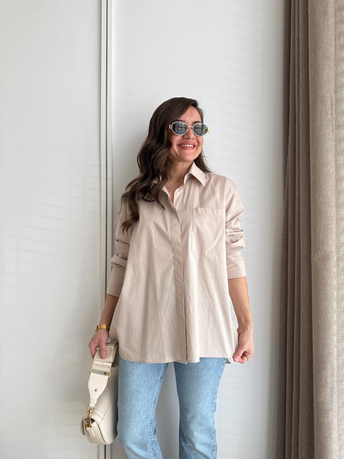 Taş Kol Manşetli Cepli Oversize Gömlek 5260