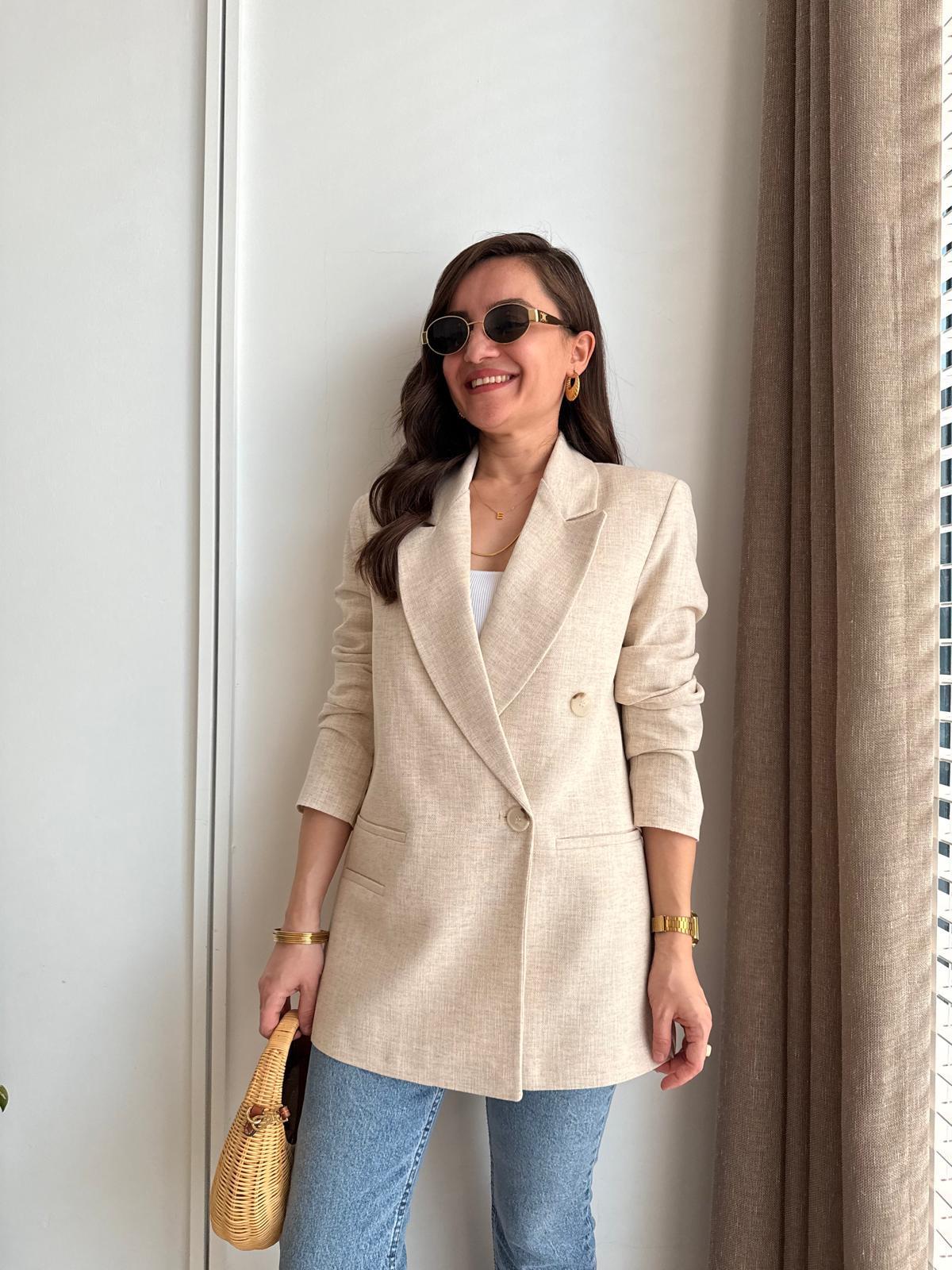 Taş Kruvaze Yaka Cep Detaylı Blazer Ceket 6255