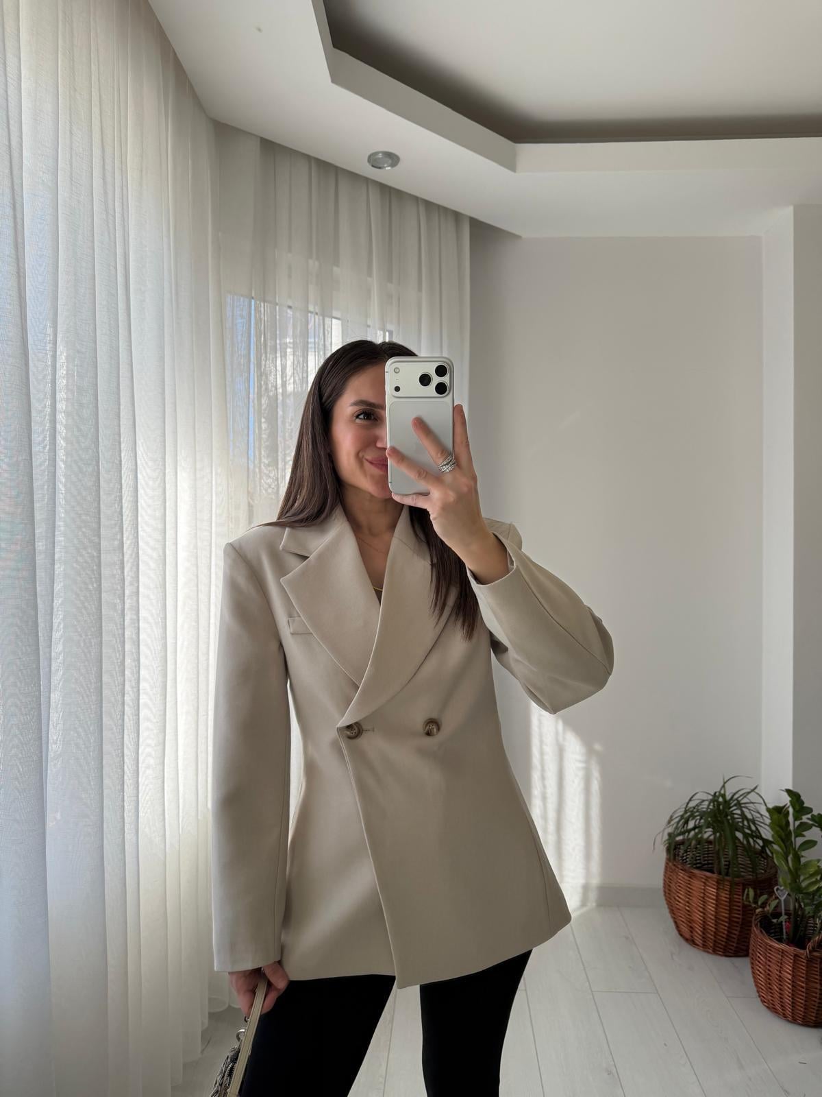 Taş Kruvaze Yaka Vatkalı Blazer Ceket 7685