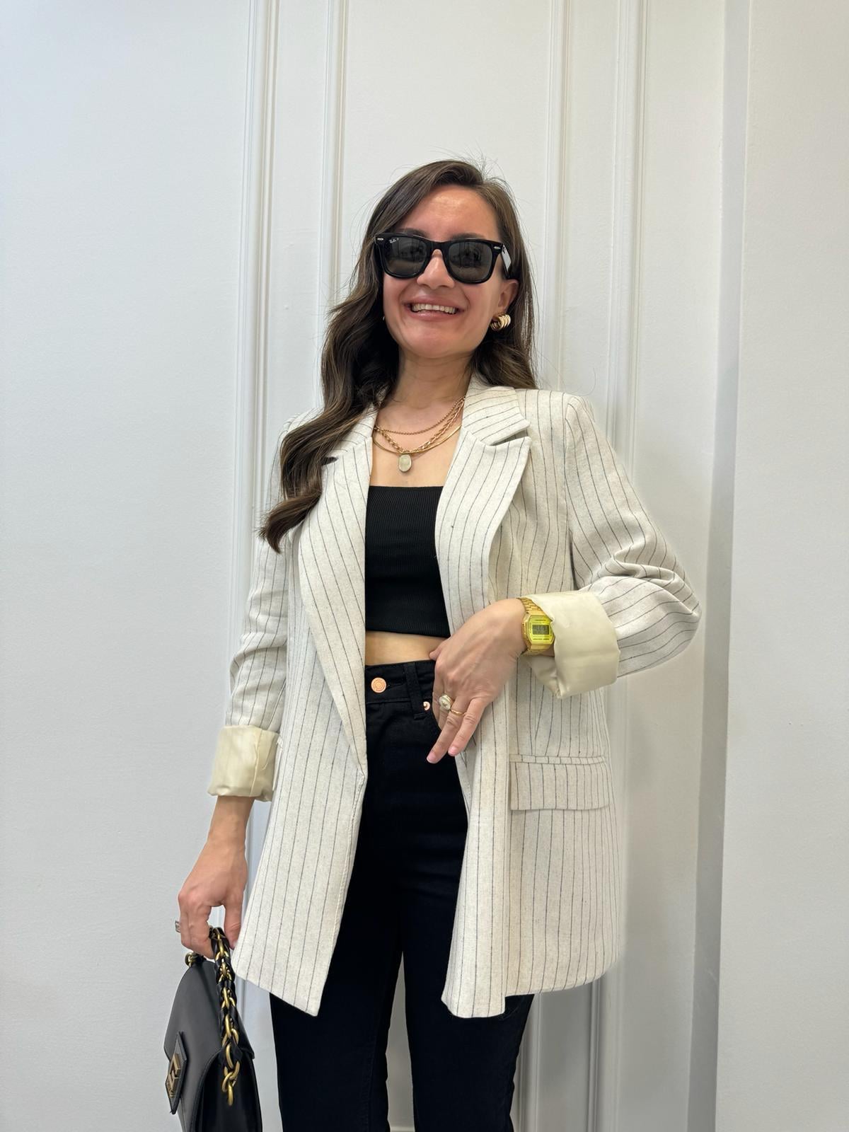Taş Lacivert Çizgili Blazer Ceket 9330