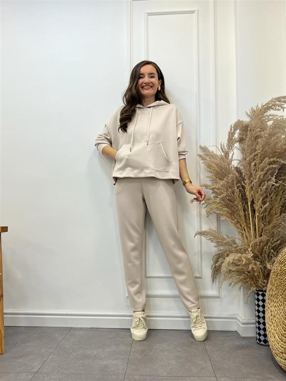 Taş Özel Dokulu Oysho Model Kapüşonlu Takım VZ07