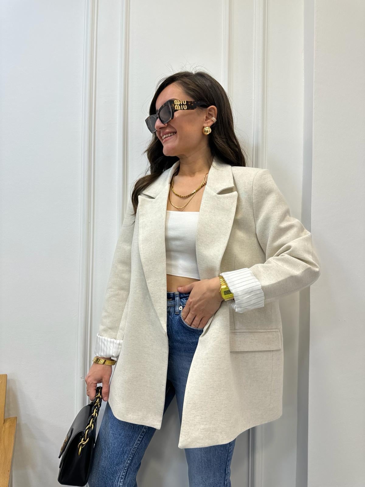 Taş Premıum Seri Çizgili Astarlı Keten Blazer Ceket 9158