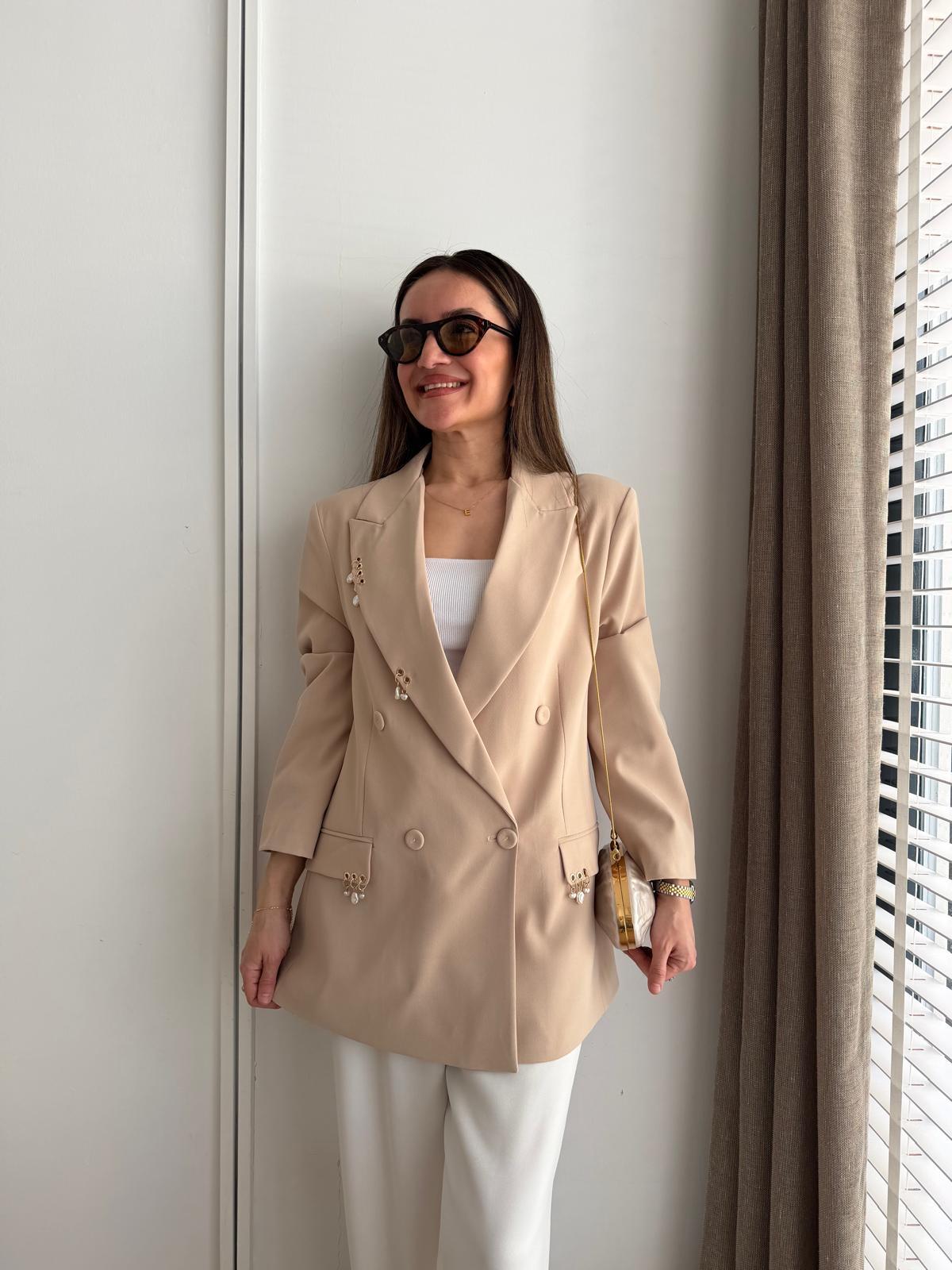 Taş Vatkalı Aksesuar Detaylı Blazer Ceket 580576