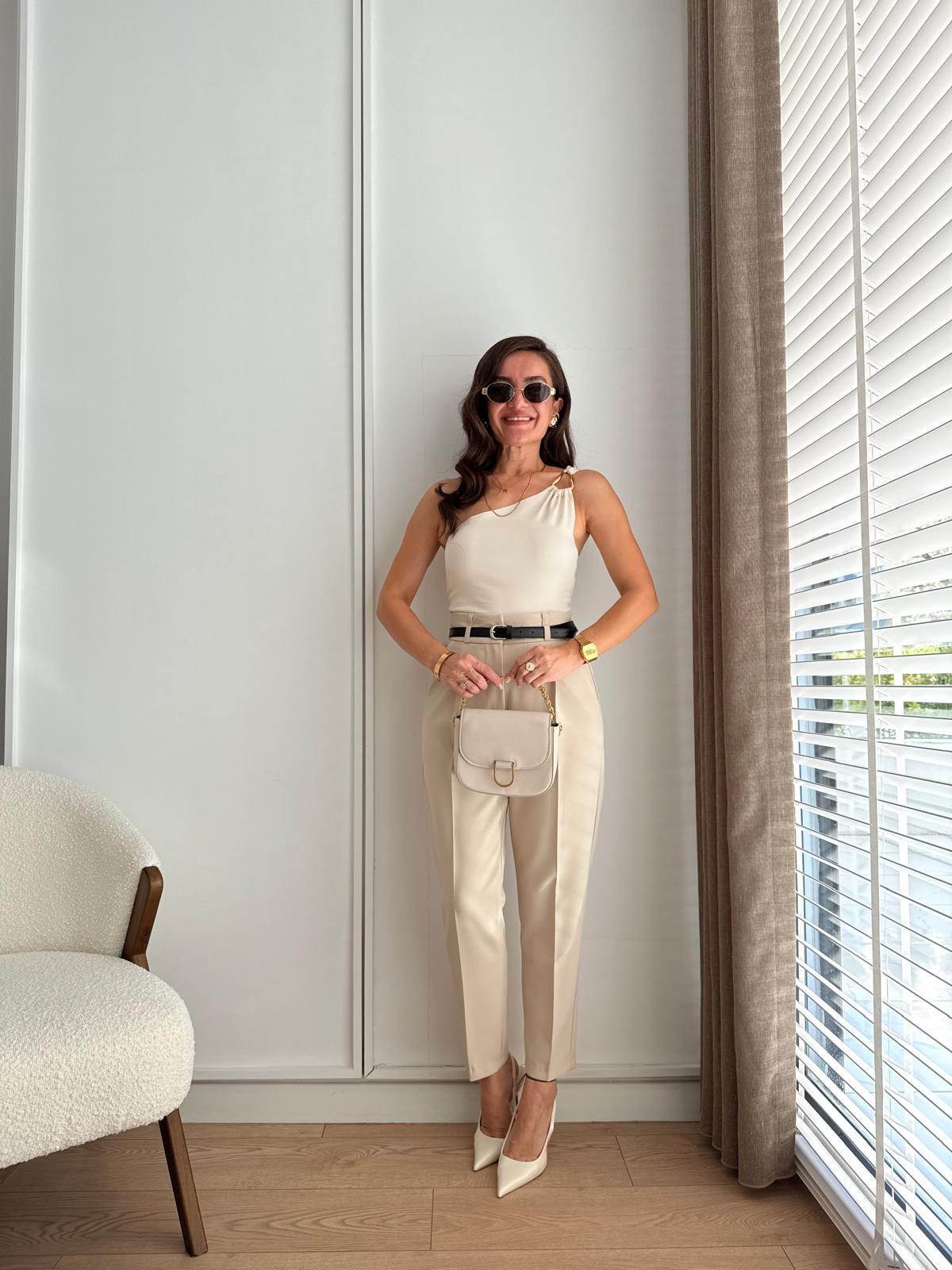 Taş Yüksek Bel Kemerli Pantolon 3790