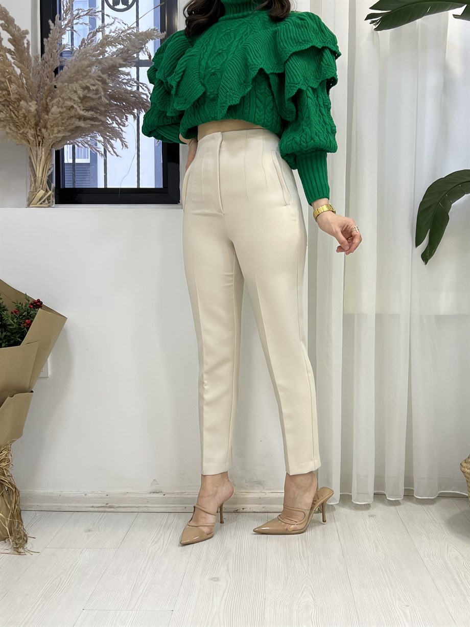 Zara Model Ultra Yüksek Bel Pensli Deri Pantolon Taş