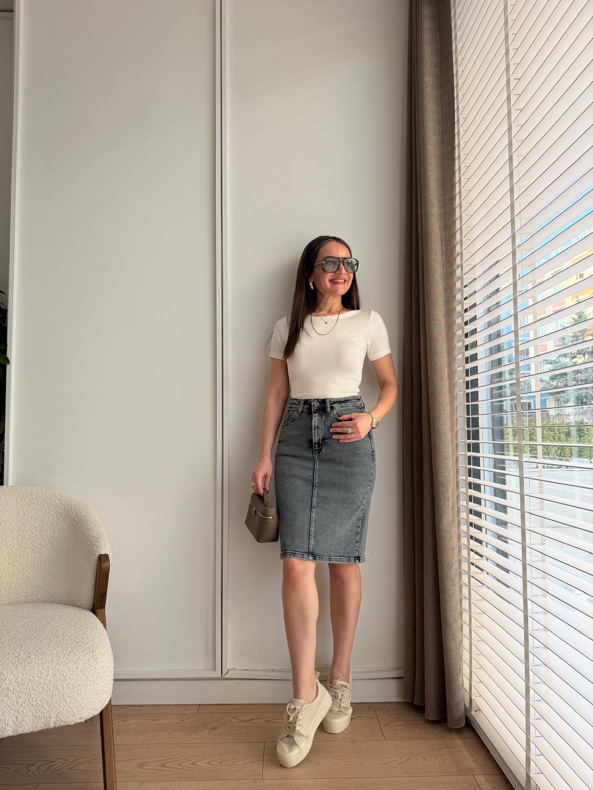 Taşlama Cepli Denim Etek 1039