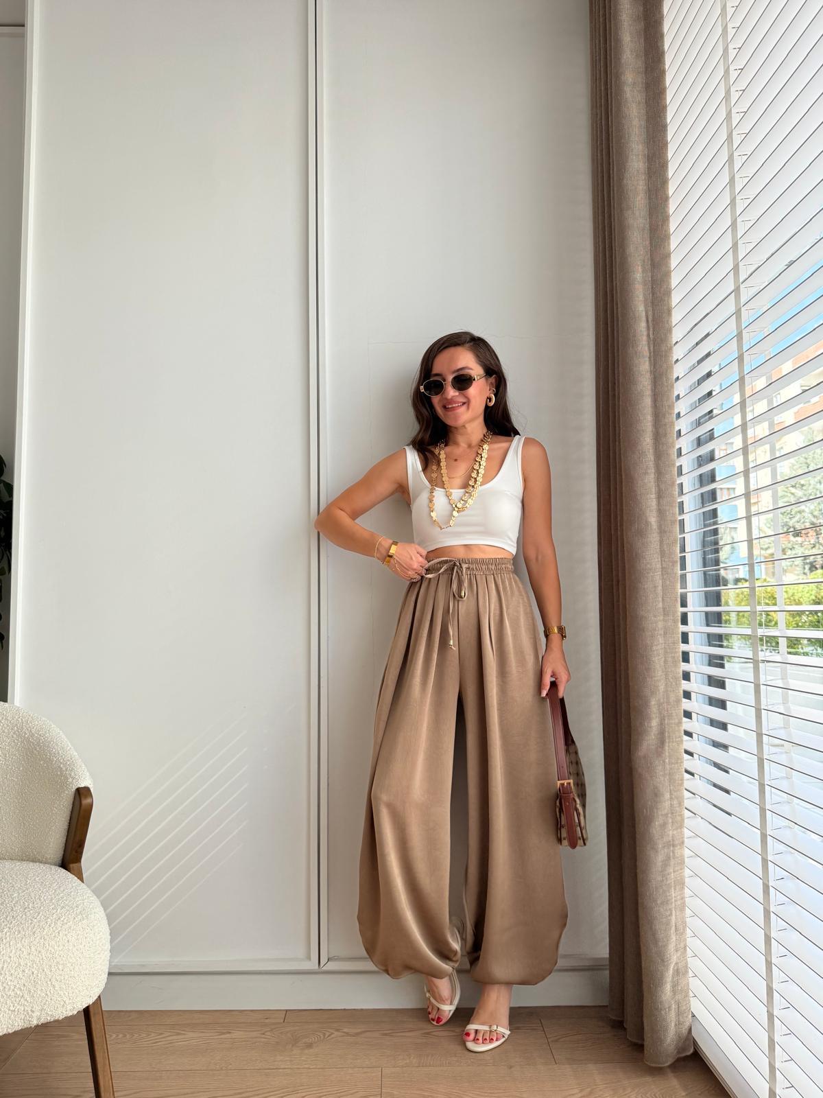Vizon Bilek Detaylı Saten Şalvar Pantolon 51199