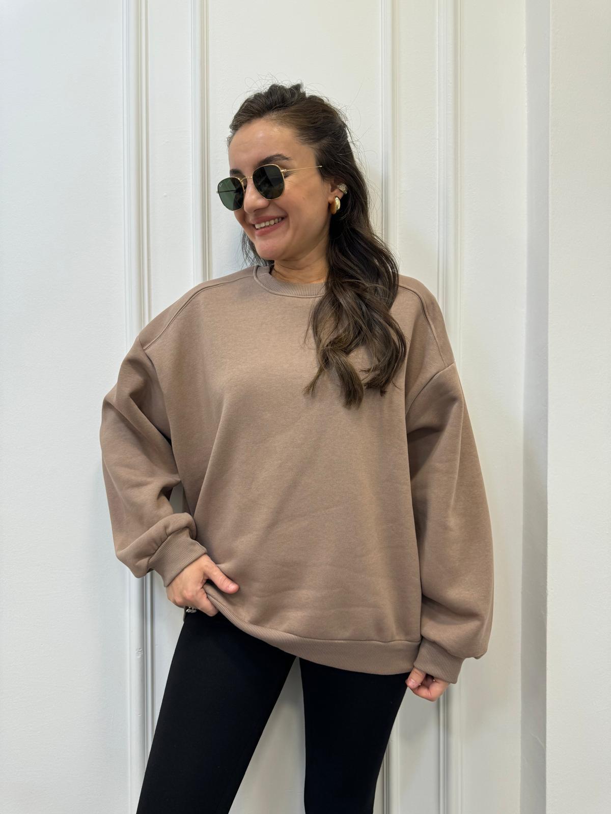 Vizon Bisiklet Yaka Şardonlu Sweatshırt 241002
