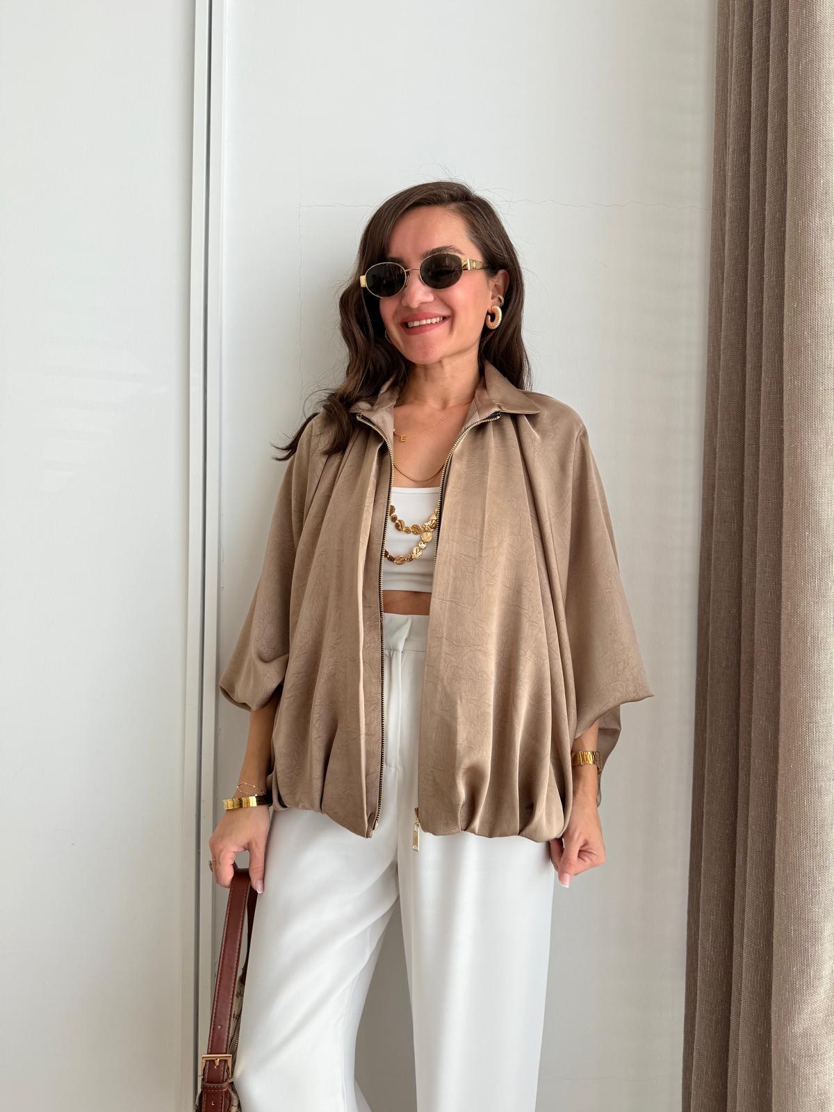 Vizon Gold Fermuarlı Saten Bomber Ceket 9584