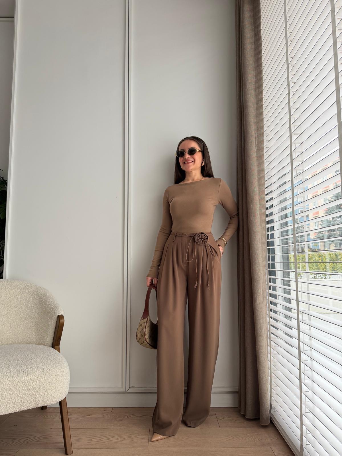 Vizon Gül Broşlu Palazzo Pantolon 3902