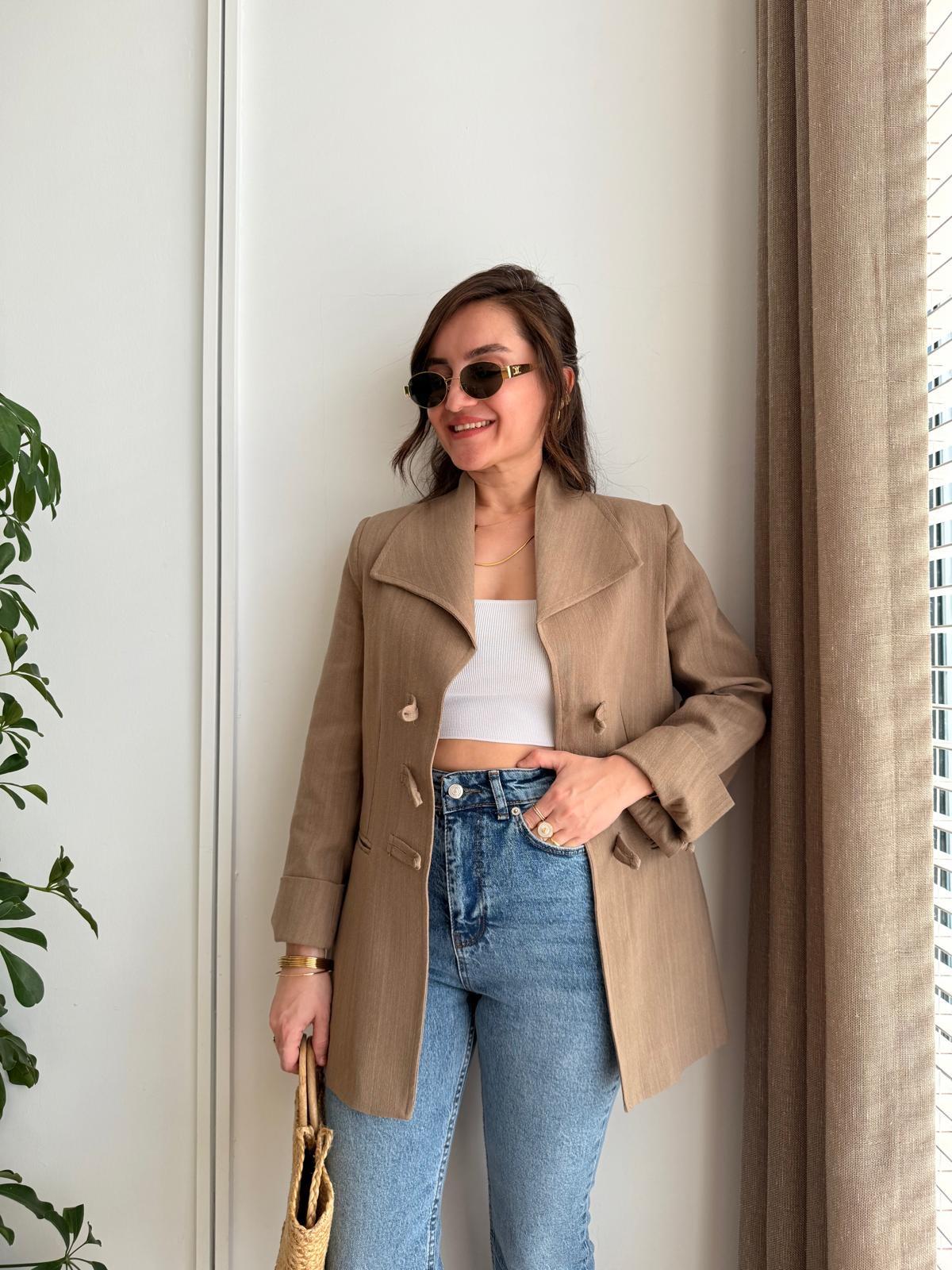 Vizon Mendil Yaka Biyeli Blazer Ceket 7517