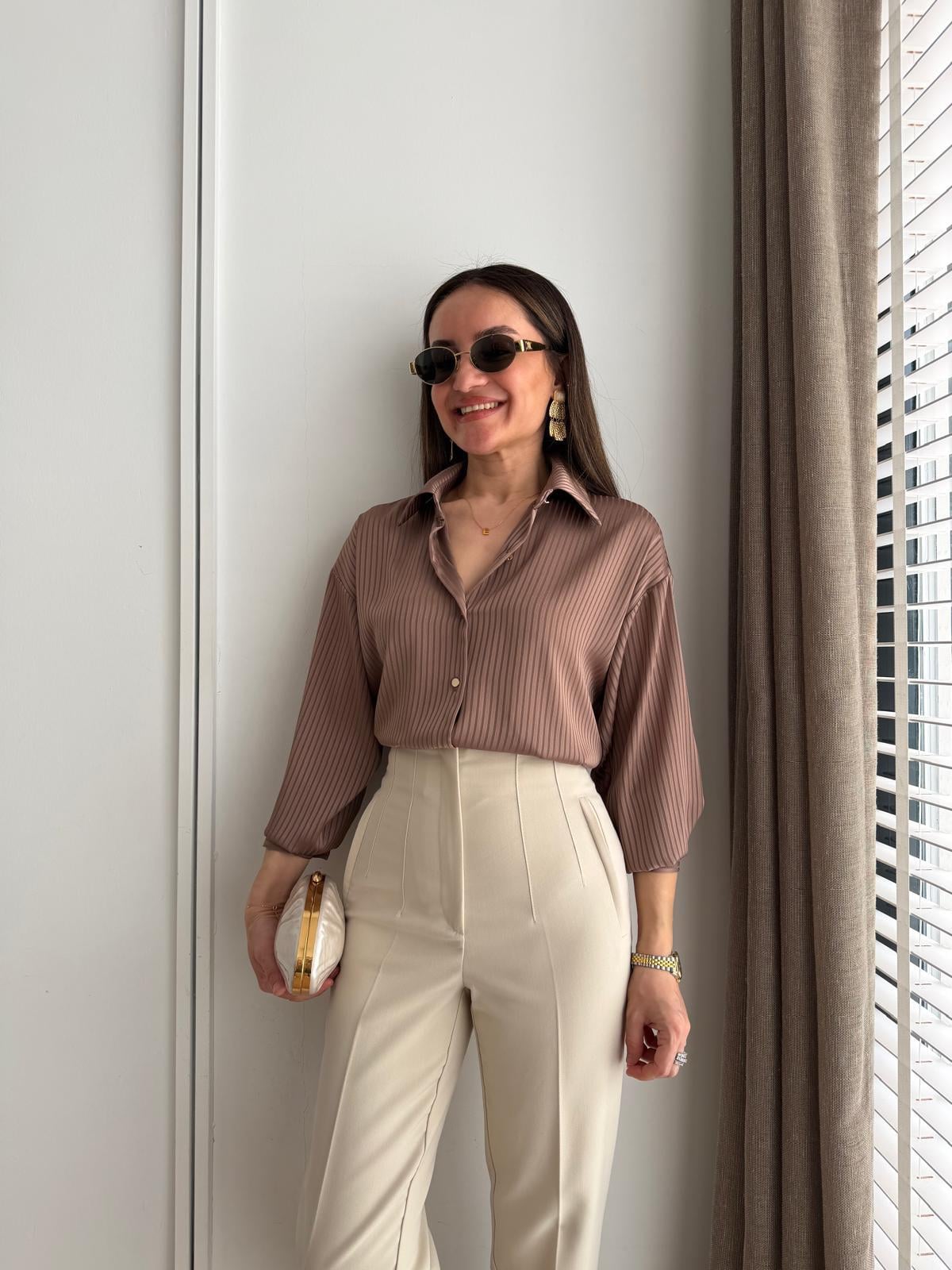 Vizon Nispet Kumaş Gold Düğmeli Gömlek 1329