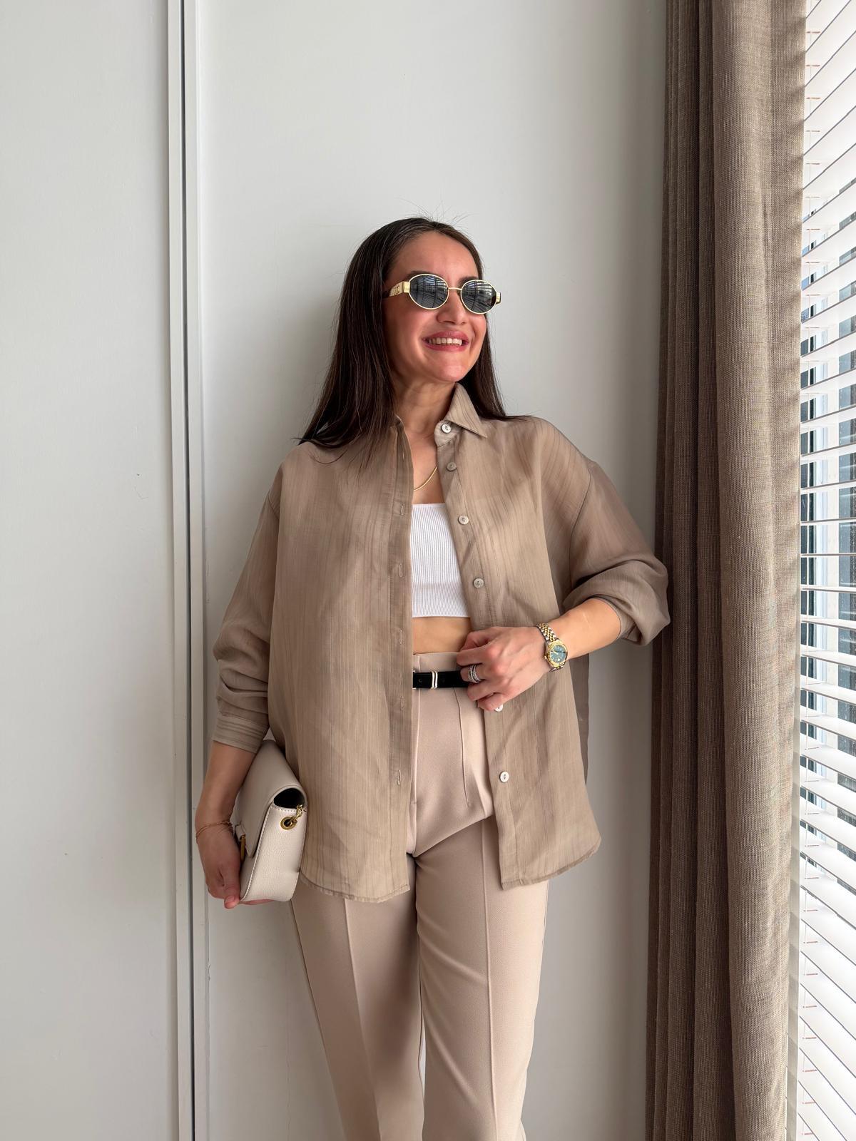 Vizon Transparan Oversize Gömlek 5016