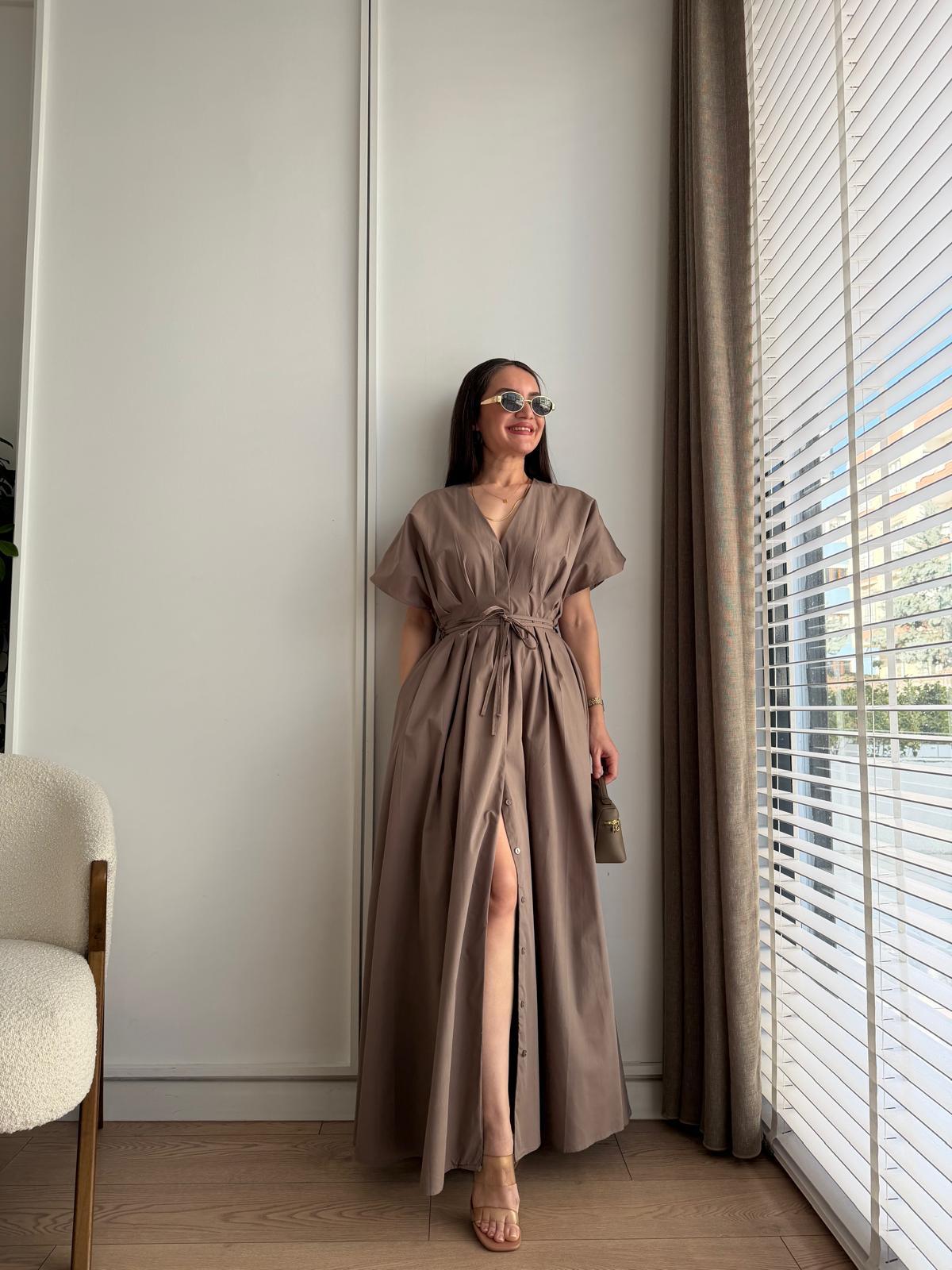 Vizon V Yaka Pile Detaylı Gömlek Elbise 6201