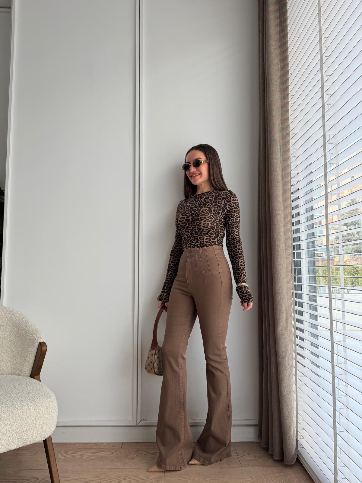 Vizon Yüksek Bel Pensli İspanyol Paça Jean 7021