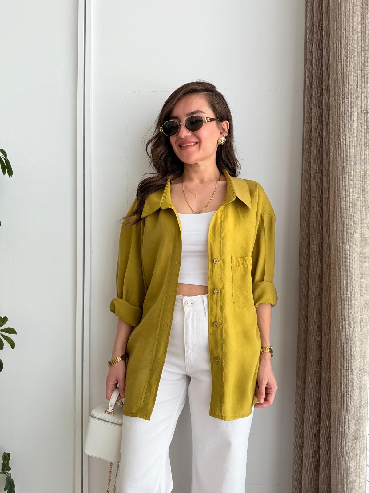 Yağyeşili Lüx Kalite Oversize Gömlek 4612
