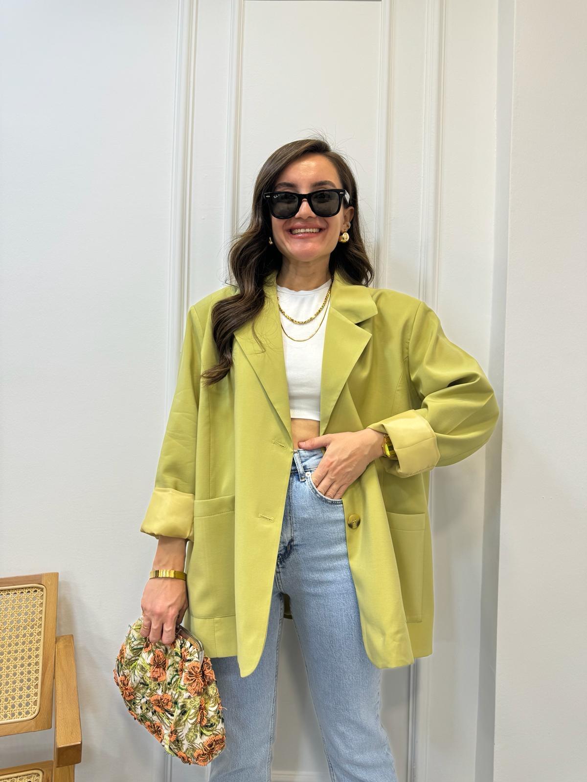 Yağyeşili Premıum Kalite Torba Cep Blazer Ceket 9437
