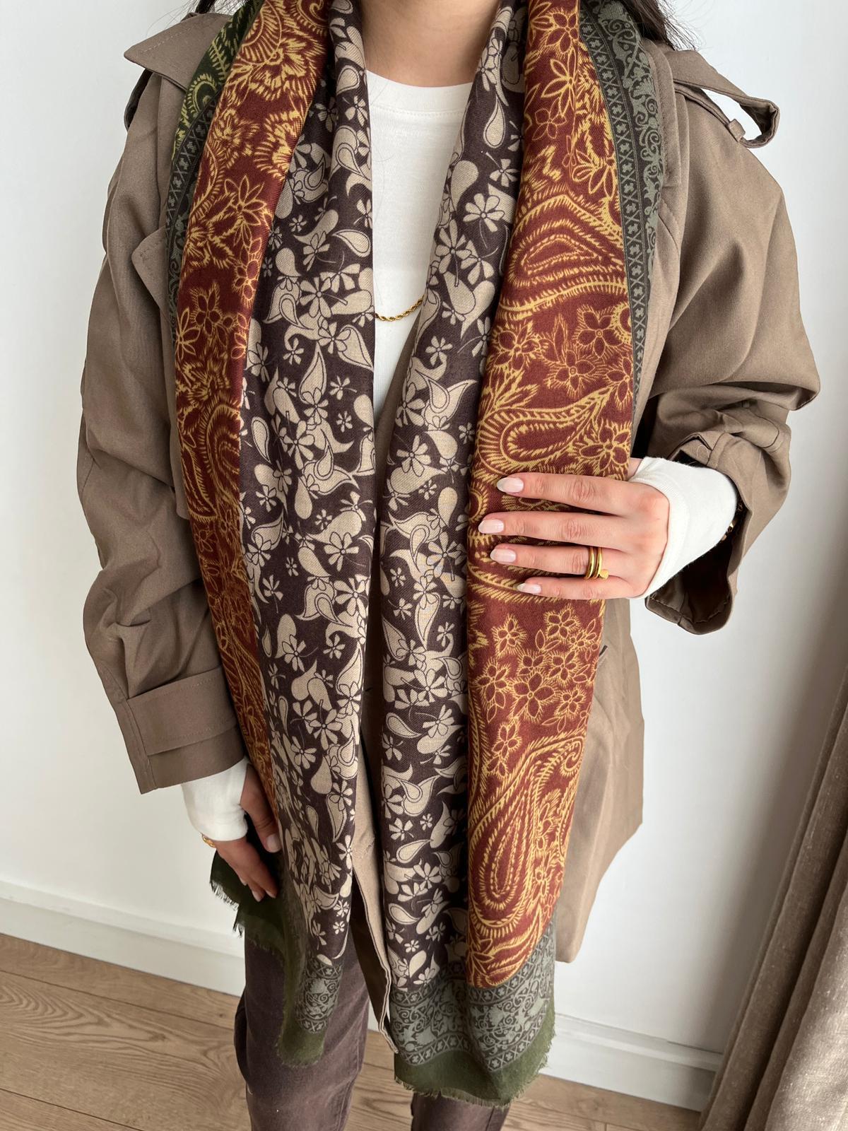 Yeşil Etnik Desen Şal 11188