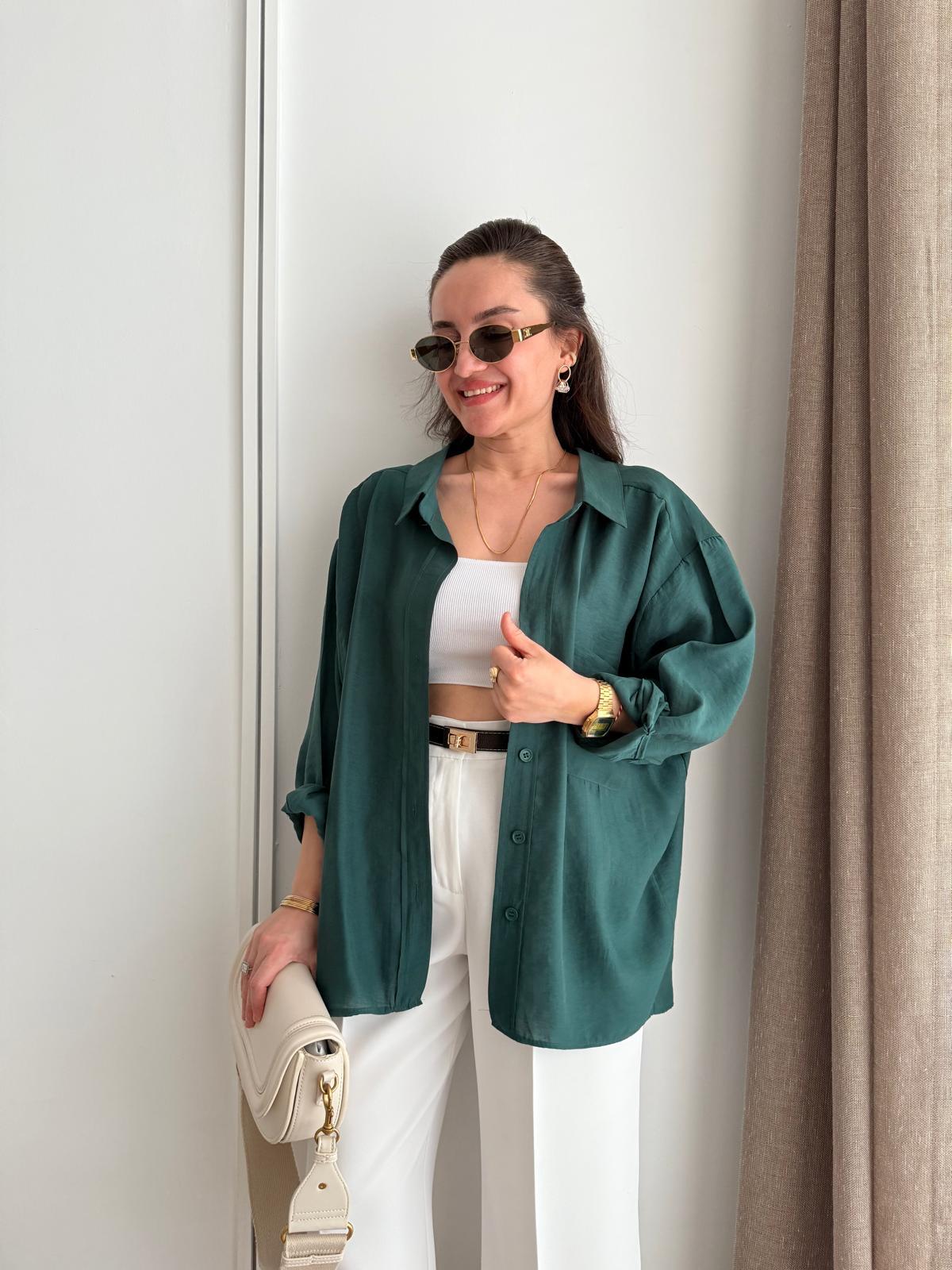 Zümrütyeşili Lüx Kalite Oversize Gömlek 4612