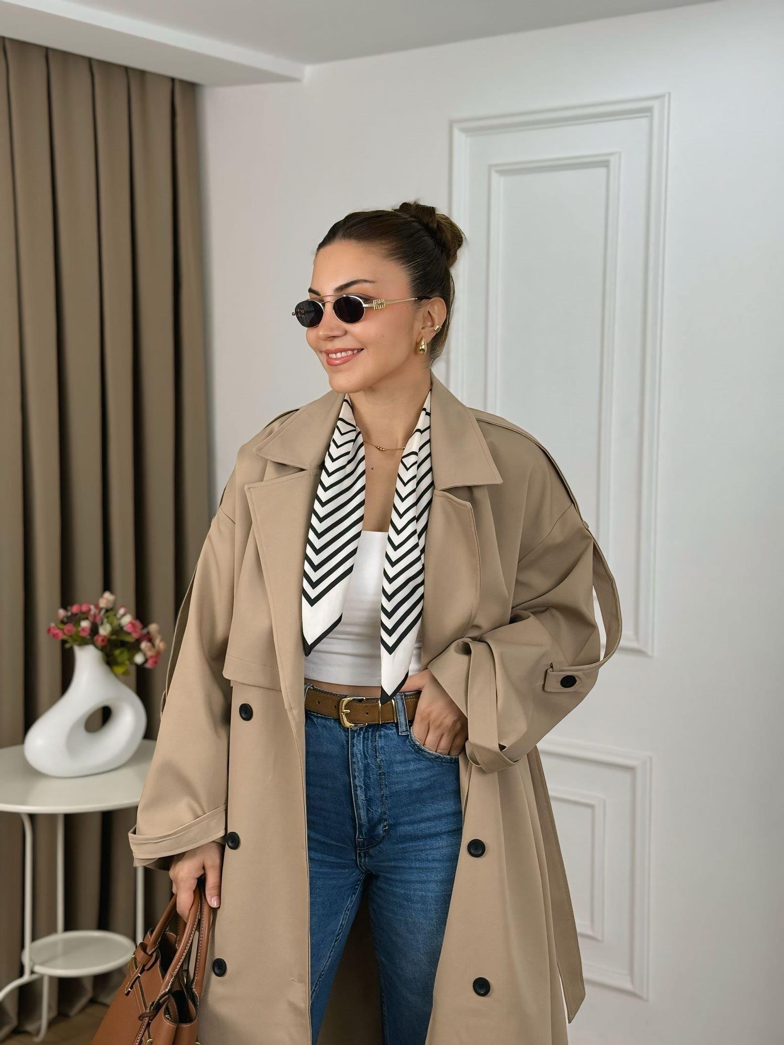 Camel Kuşaklı Astarlı Lüks Kalite Poliviskon Trenchcoat 9477