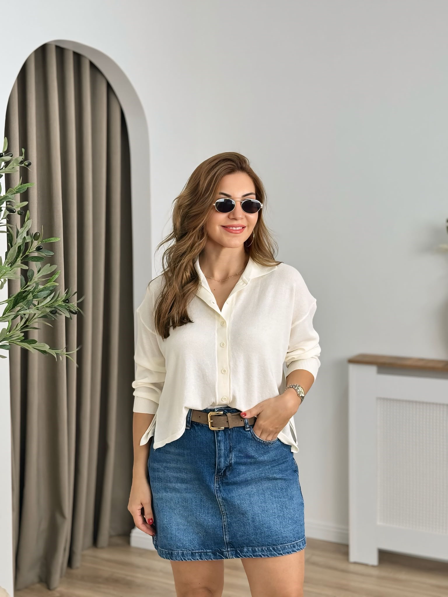 Ekru Polo Yaka Düğmeli Merserize Triko 5490