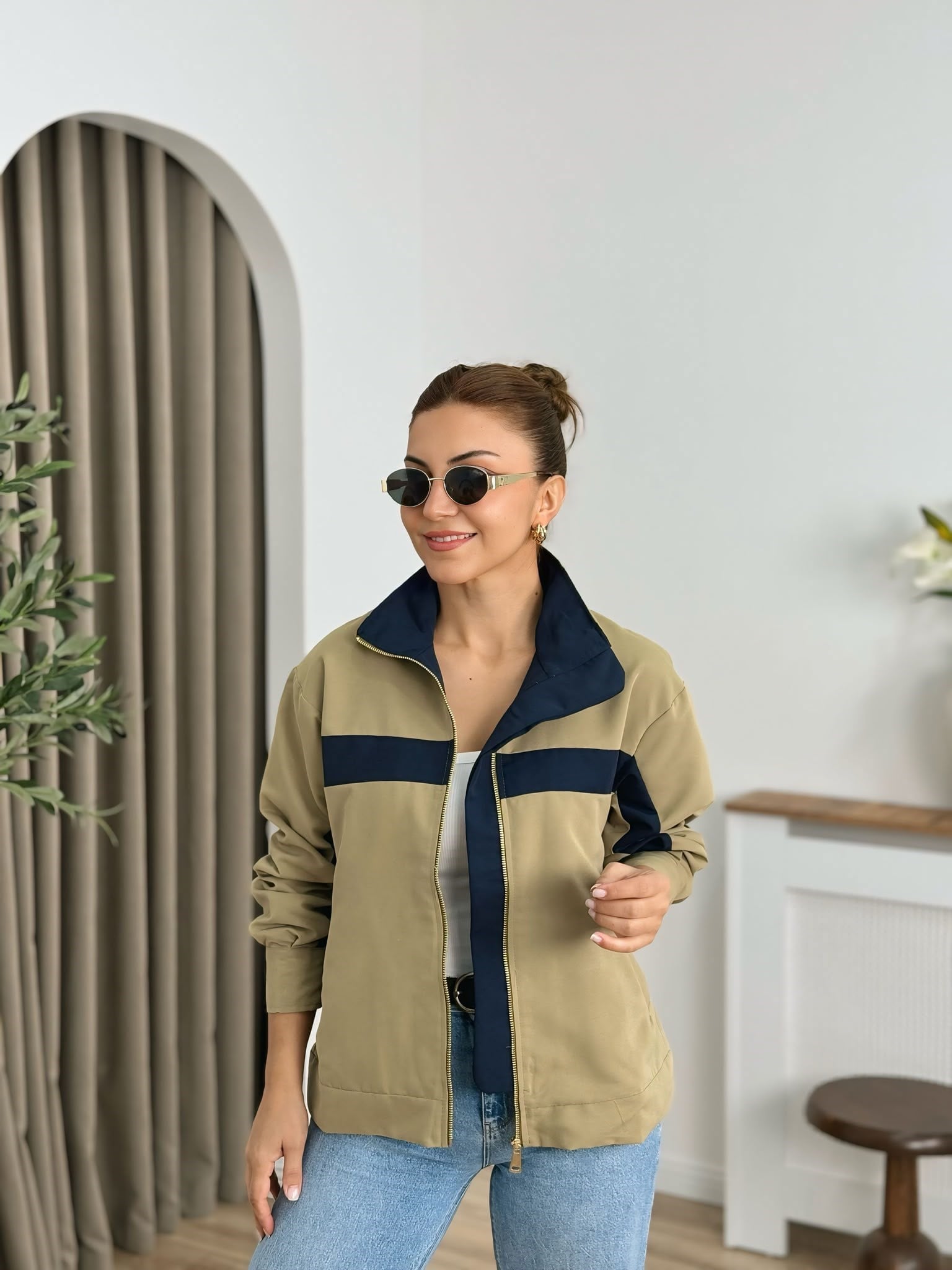 Haki Fermuarlı Astarlı Trenchcoat 3436