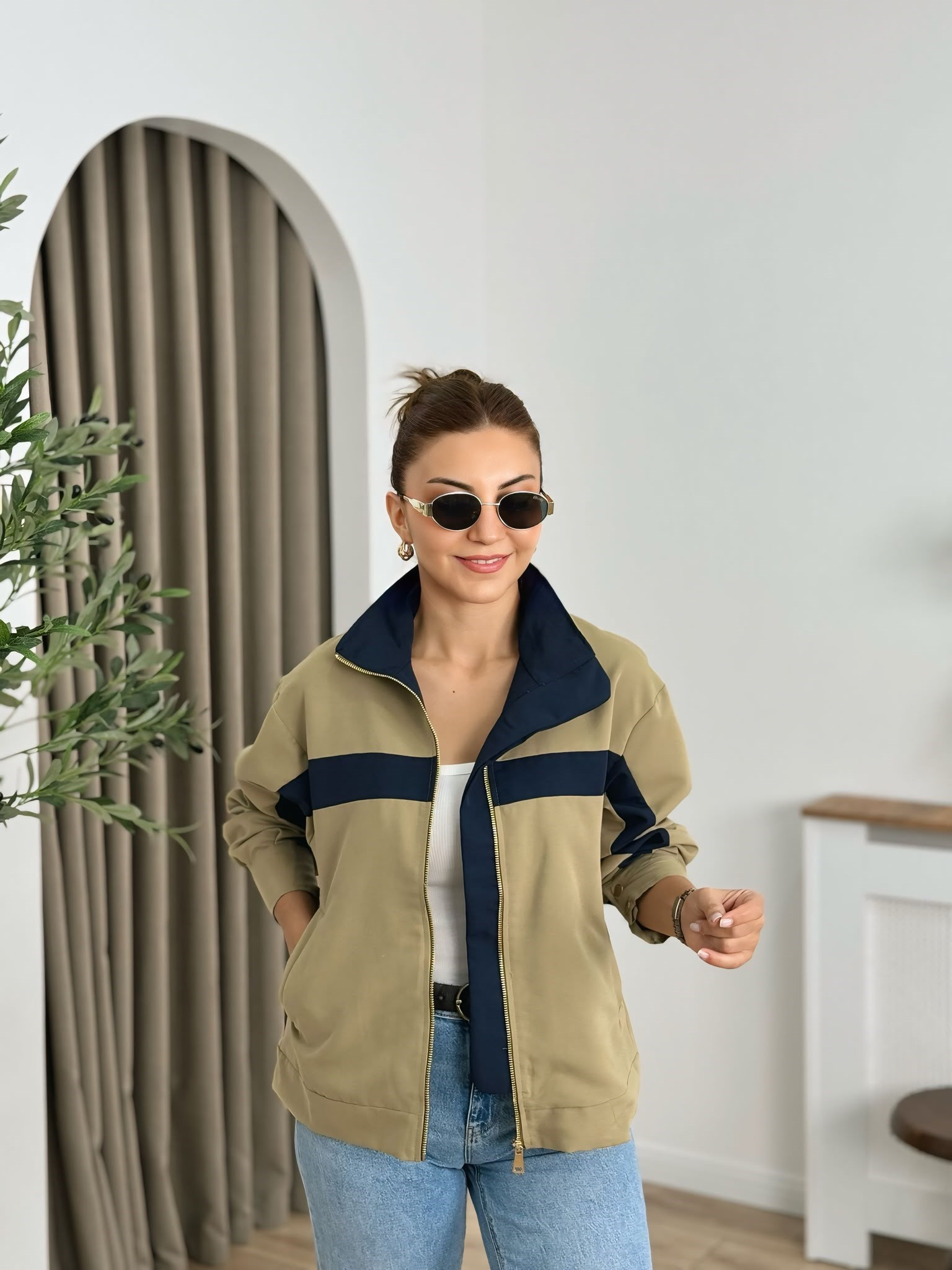 Haki Fermuarlı Astarlı Trenchcoat 3436