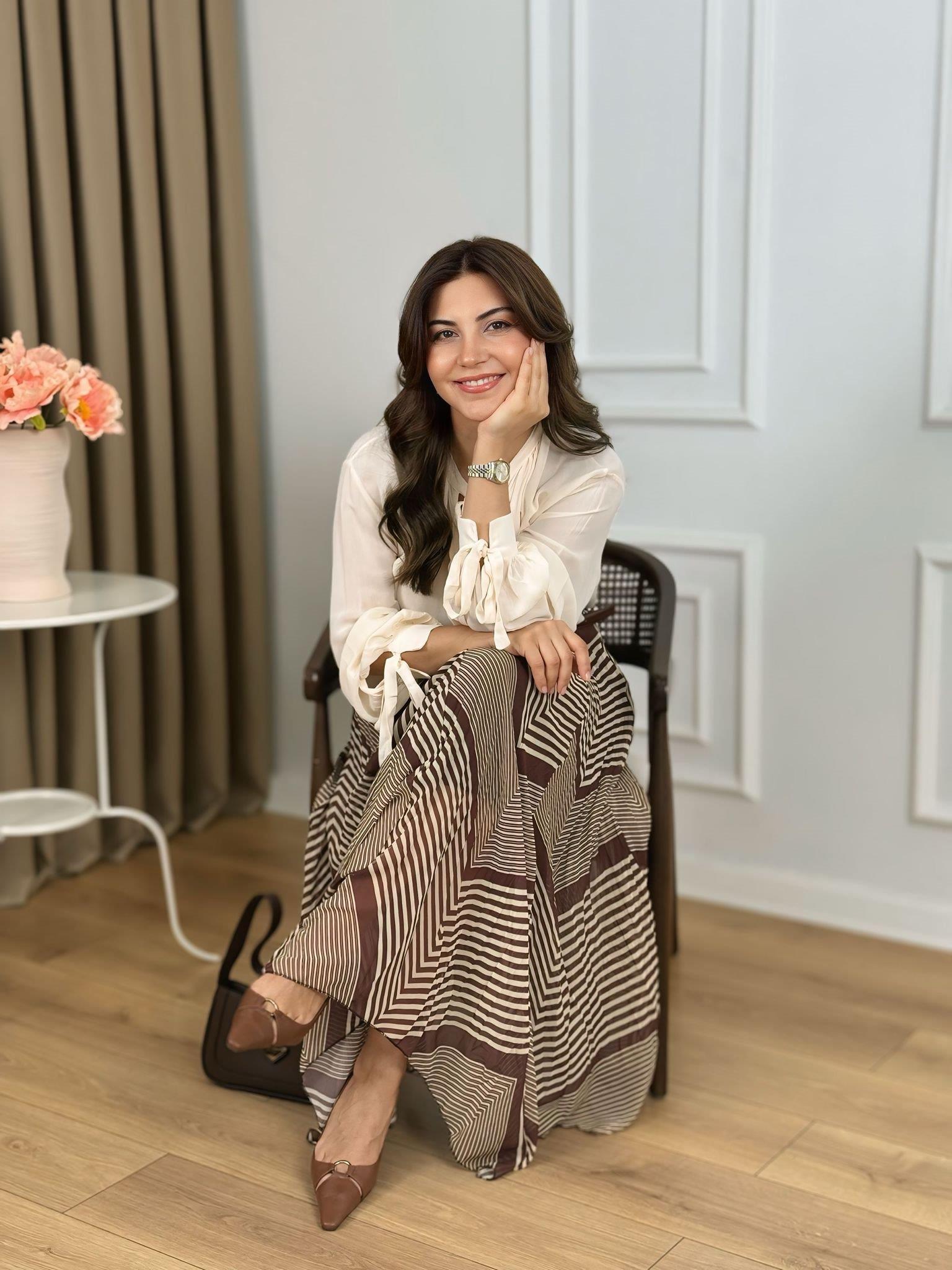 Kahve Beli Lastikli Astarlı Şifon Etek 3373