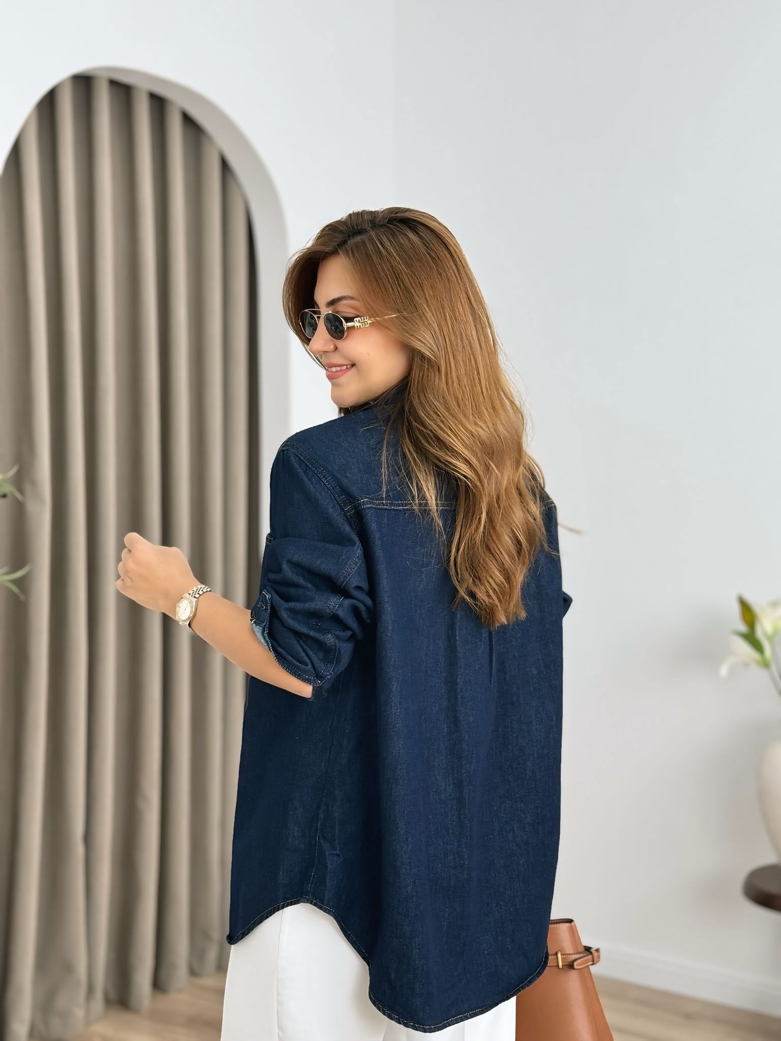 Lacivert Düğmeli Oversize Gömlek 6082