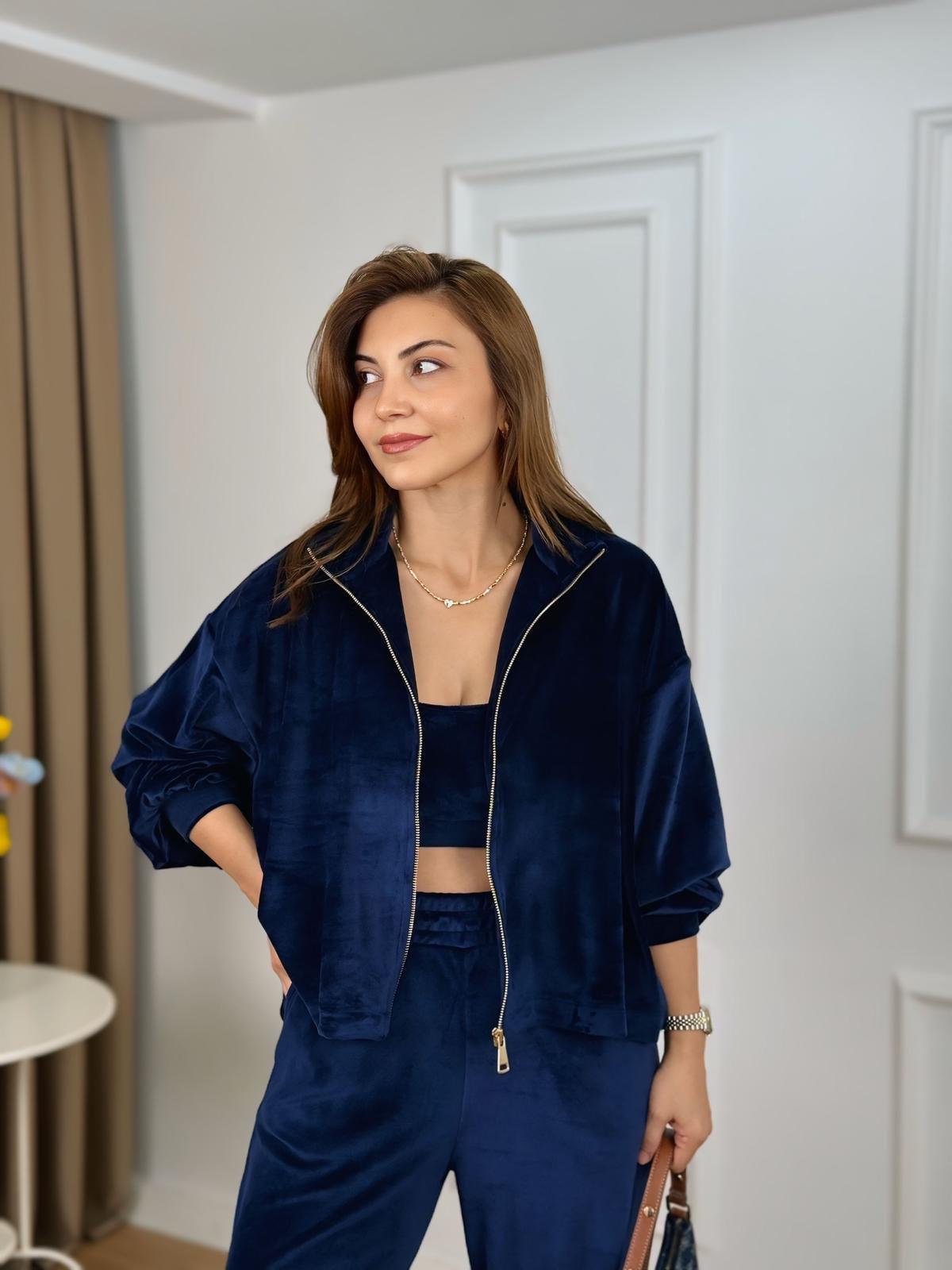 Lacivert Fermuarlı 3 lü Kadife Takım 4554