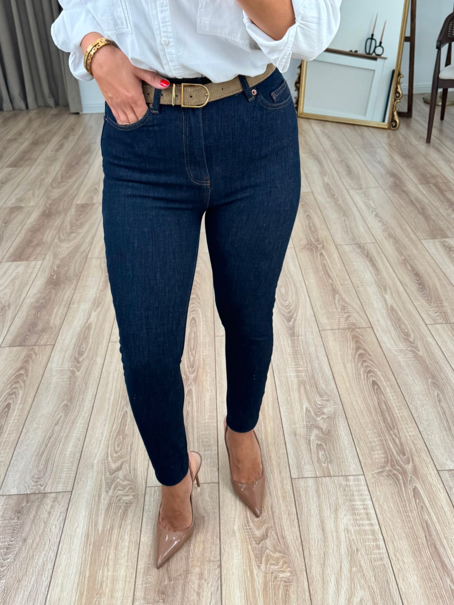 Lacivert Yüksek Bel Likralı Toparlayıcı Skinny Jean 817