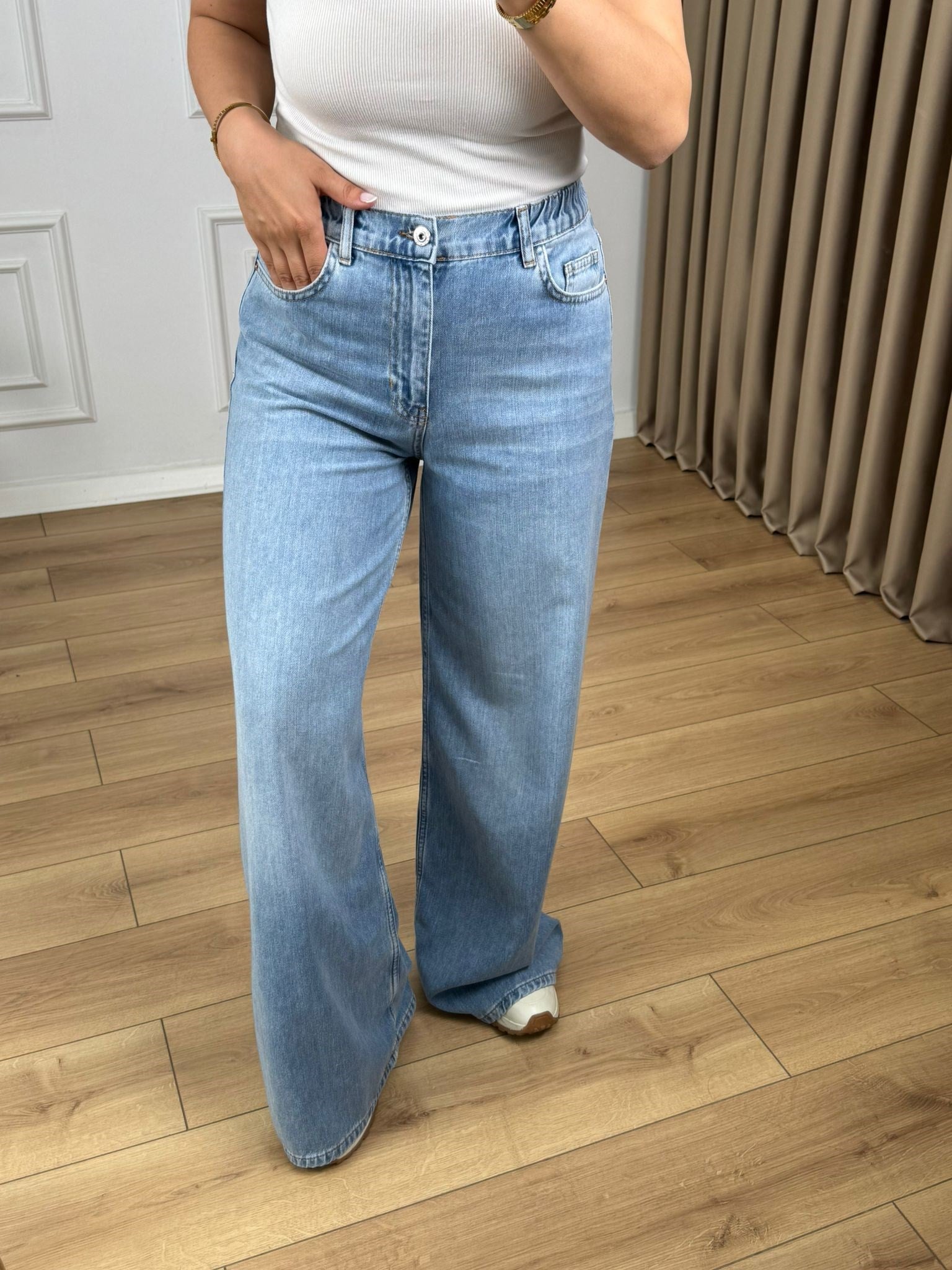 Mavi Beli Lastikli Tensel Kumaş Kot Pantolon 26716