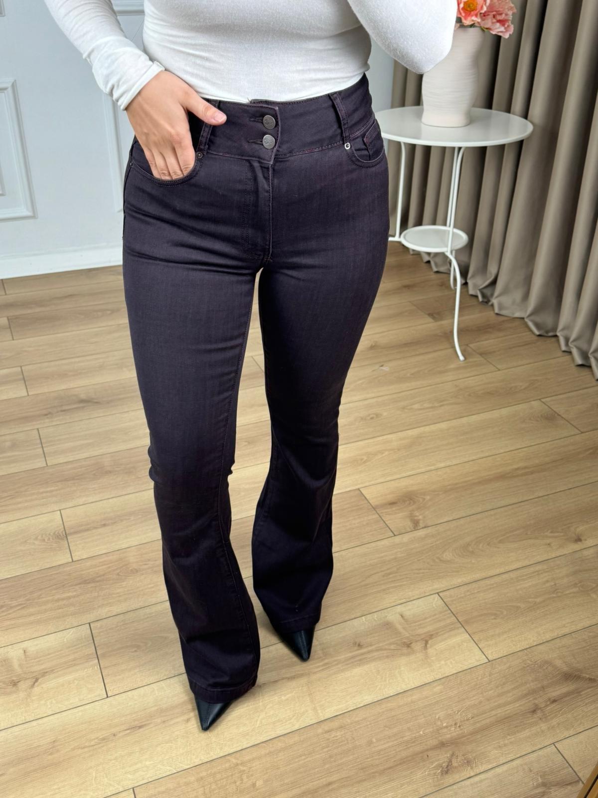 Mürdüm Yüksek Bel Likralı Pensli Geniş Kemerli Jean Pantolon 7151